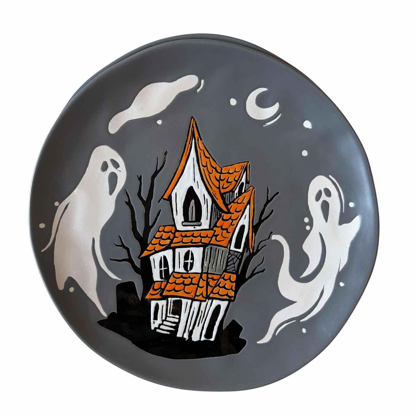 Eli + Ana Halloween Ghost Dinner Plates 11in Haunted House Set of 4 Ceramic NEW