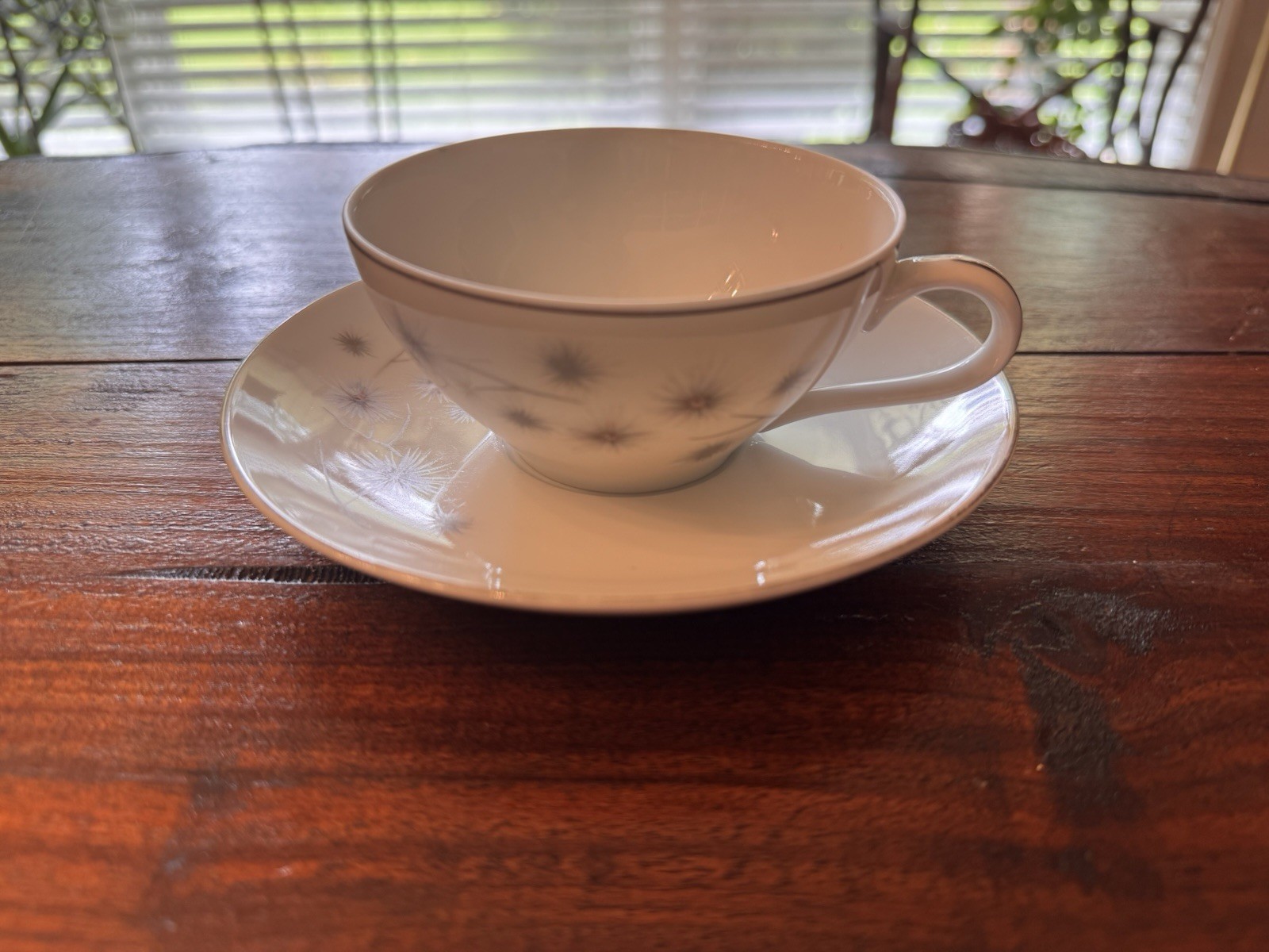 Creative Fine China Japan 1014 Starburst Cup & Saucer Platinum Mid Century
