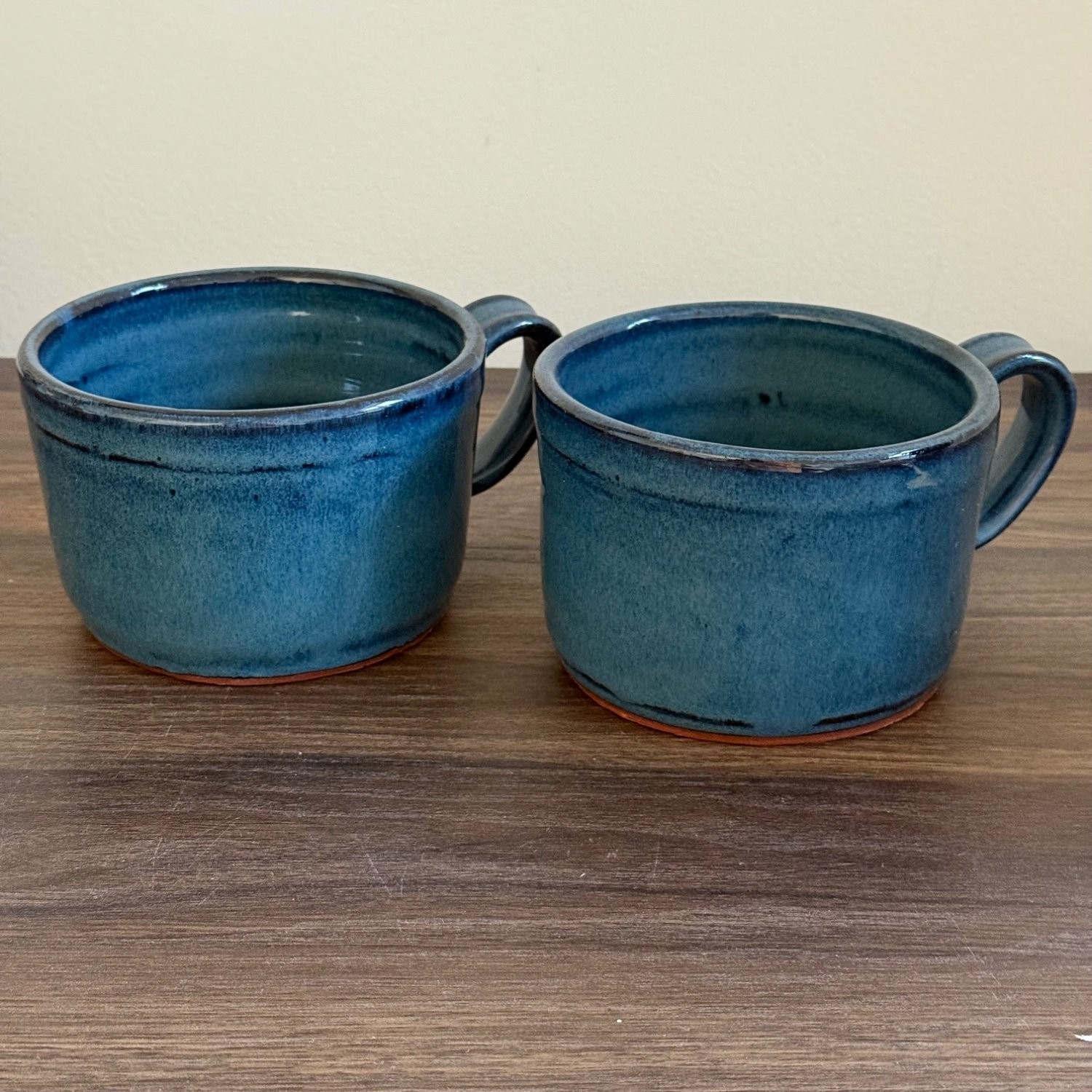 Owens Pottery Seagrove NC Blue Glazed Stoneware Coffee Mug Handmade Stamped 4.25