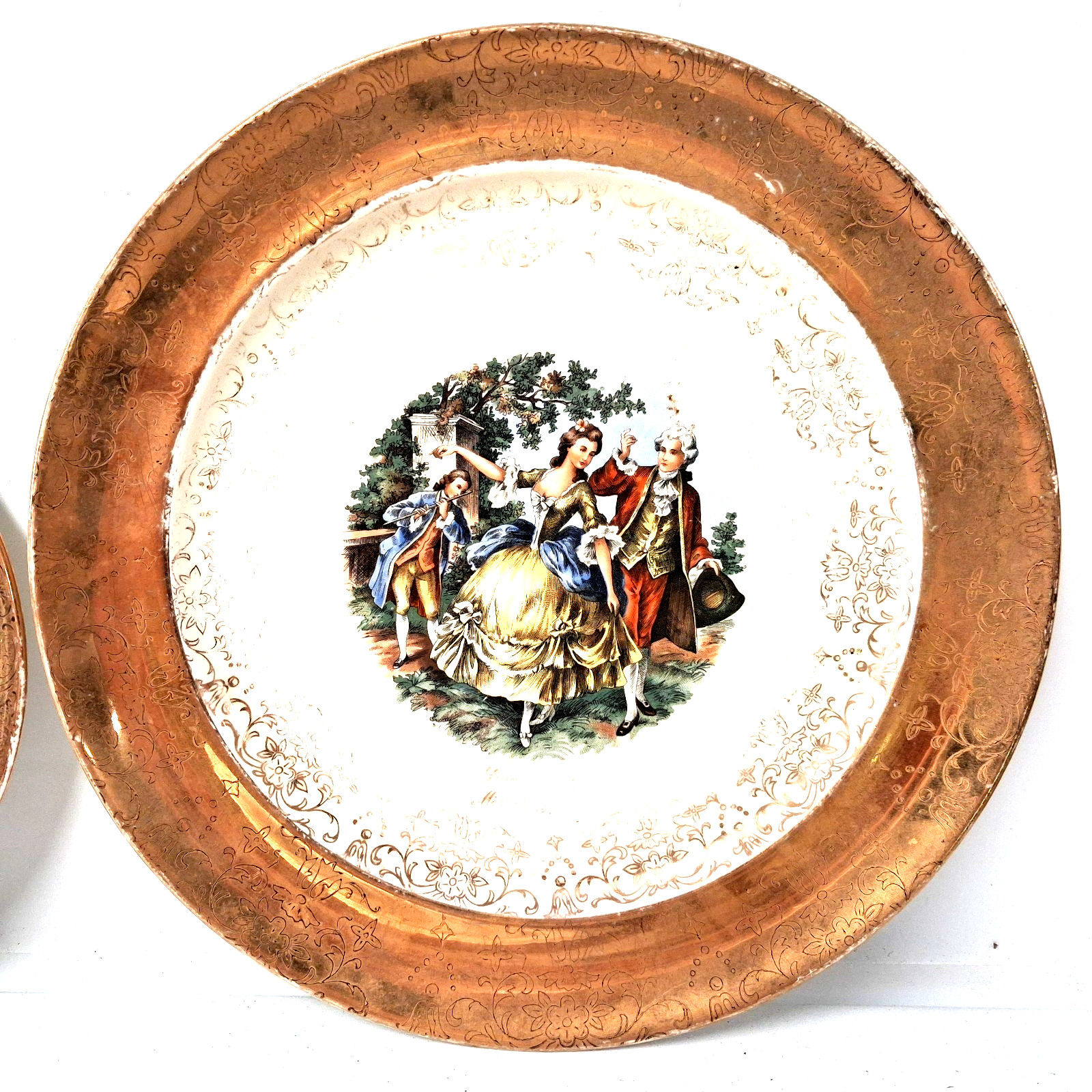 Sabin Crest O Gold Plates 22K Gold Trim Pastoral Scene Vintage China Set