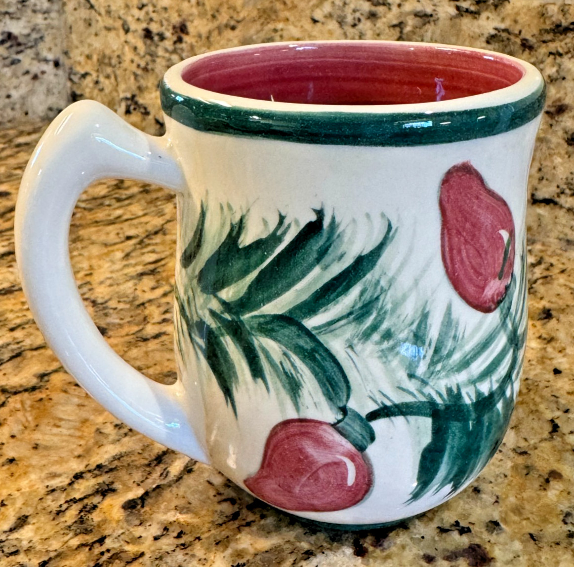 Vintage Hand Painted Gail Pittman Pottery Christmas Lights Mug Signed 1992