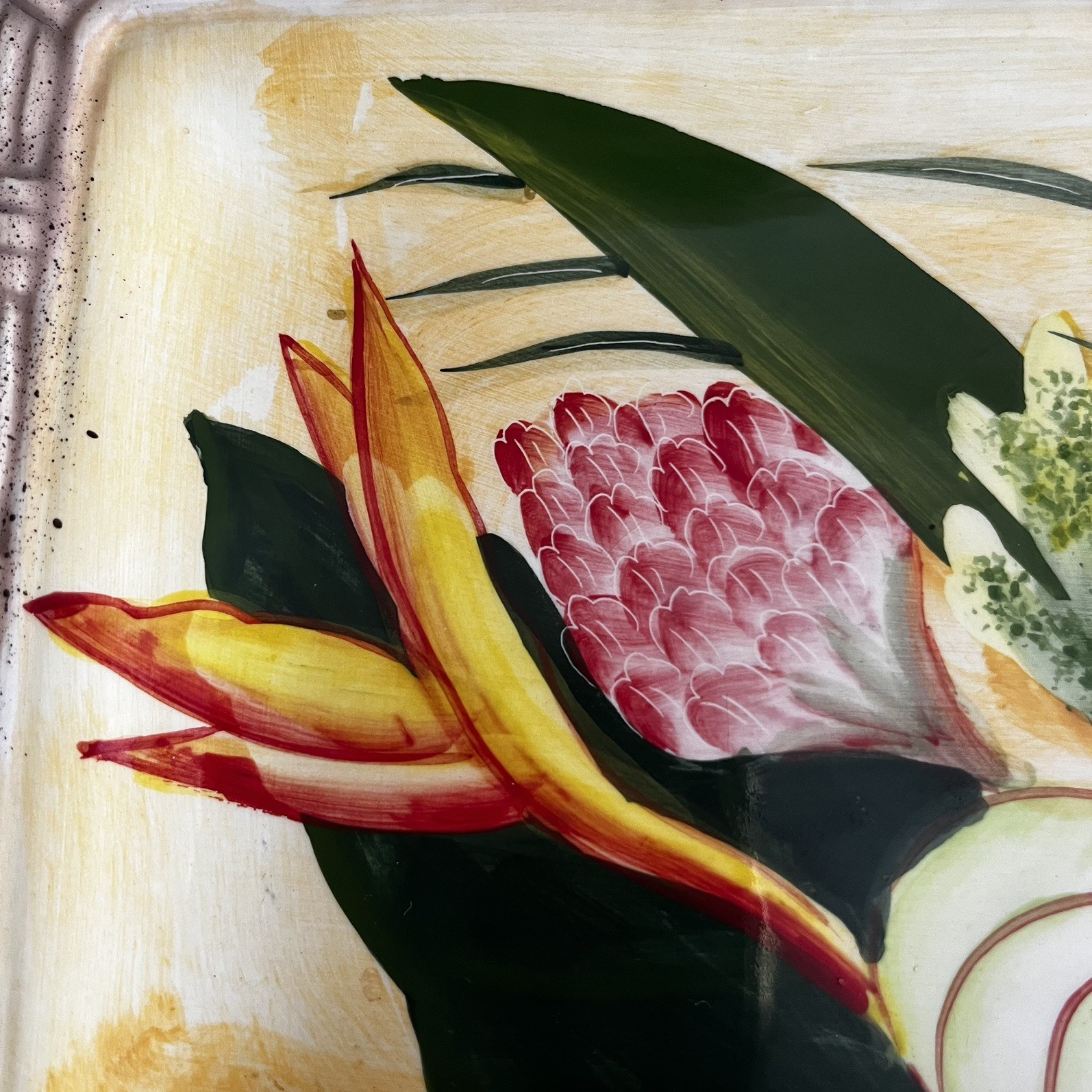 Jayson Imports Bird of Paradise Tropical Floral Ceramic Serving Platter Tray