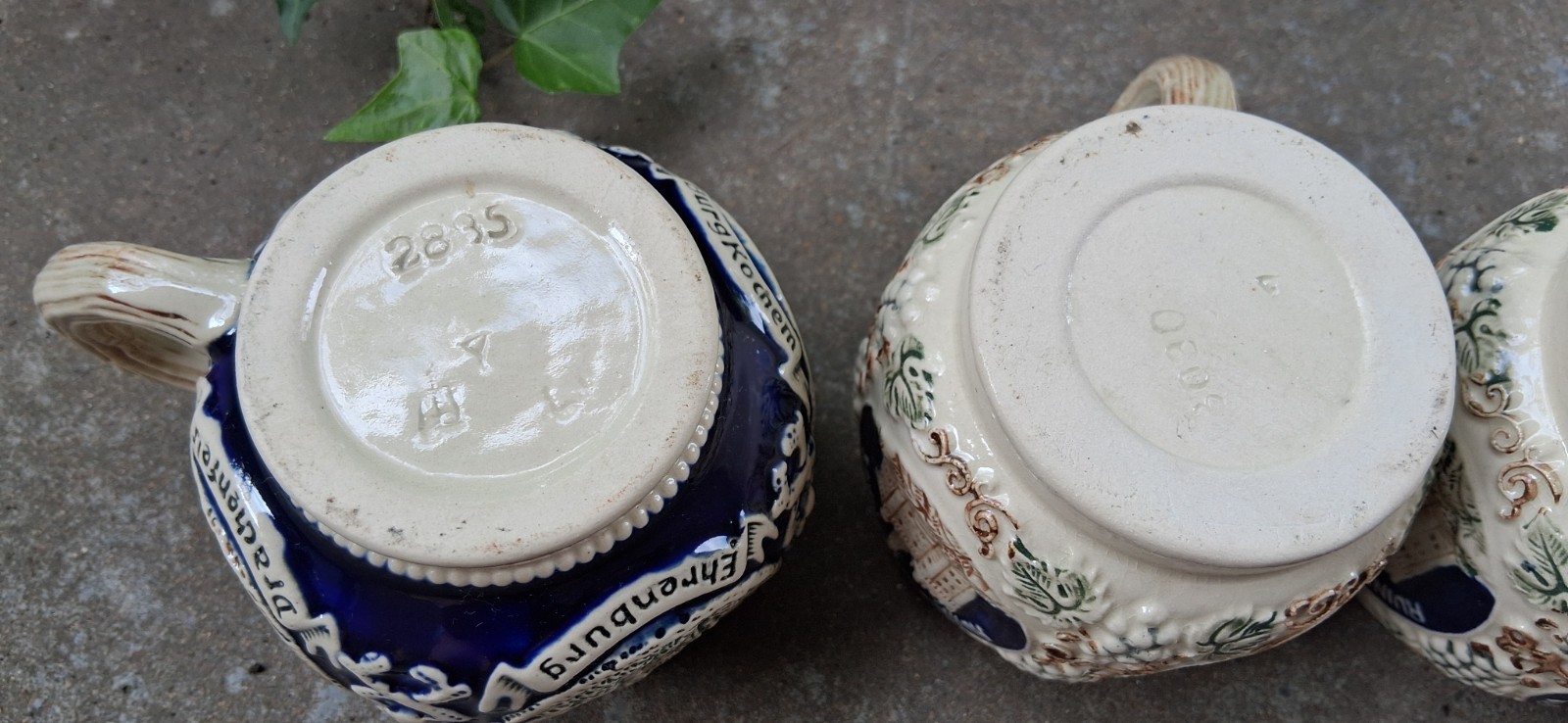 5 German Stoneware Mugs By Marzi & Remy “2835” 2 Cobalt Blue & 3 Cream Mugs