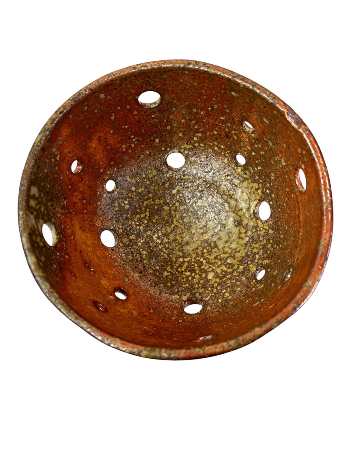 Studio Art Pottery Colander Strainer Fruit Bowl Brown Hand Made Signed NA