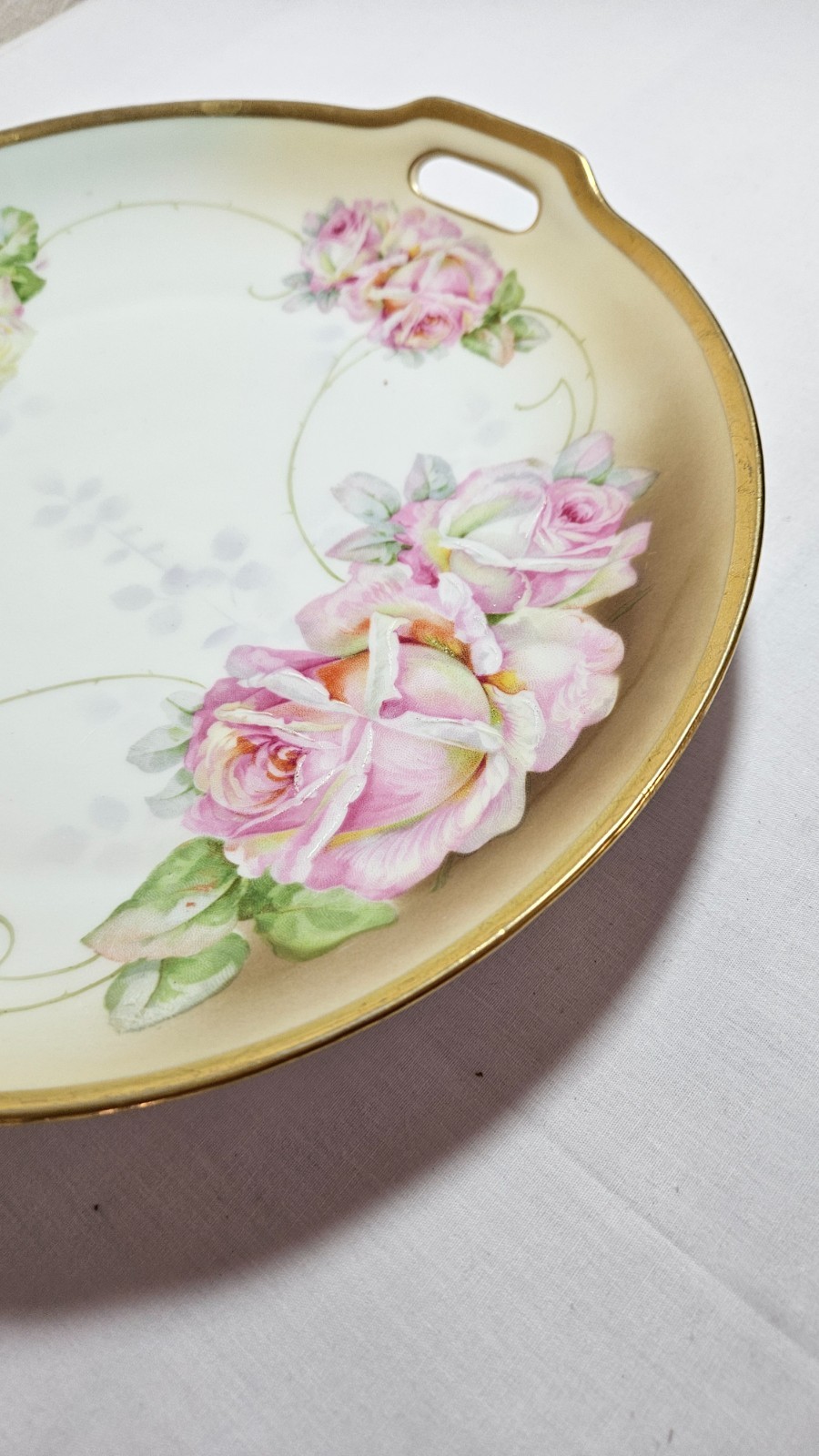 Vintage J. S.V. 10.25 in porcelain cookie/cake plate handpainted roses