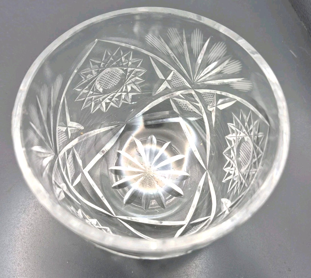 Vintage Clear Cut Lidded Candy Dish Starburst Pattern 6″ Tall EUC