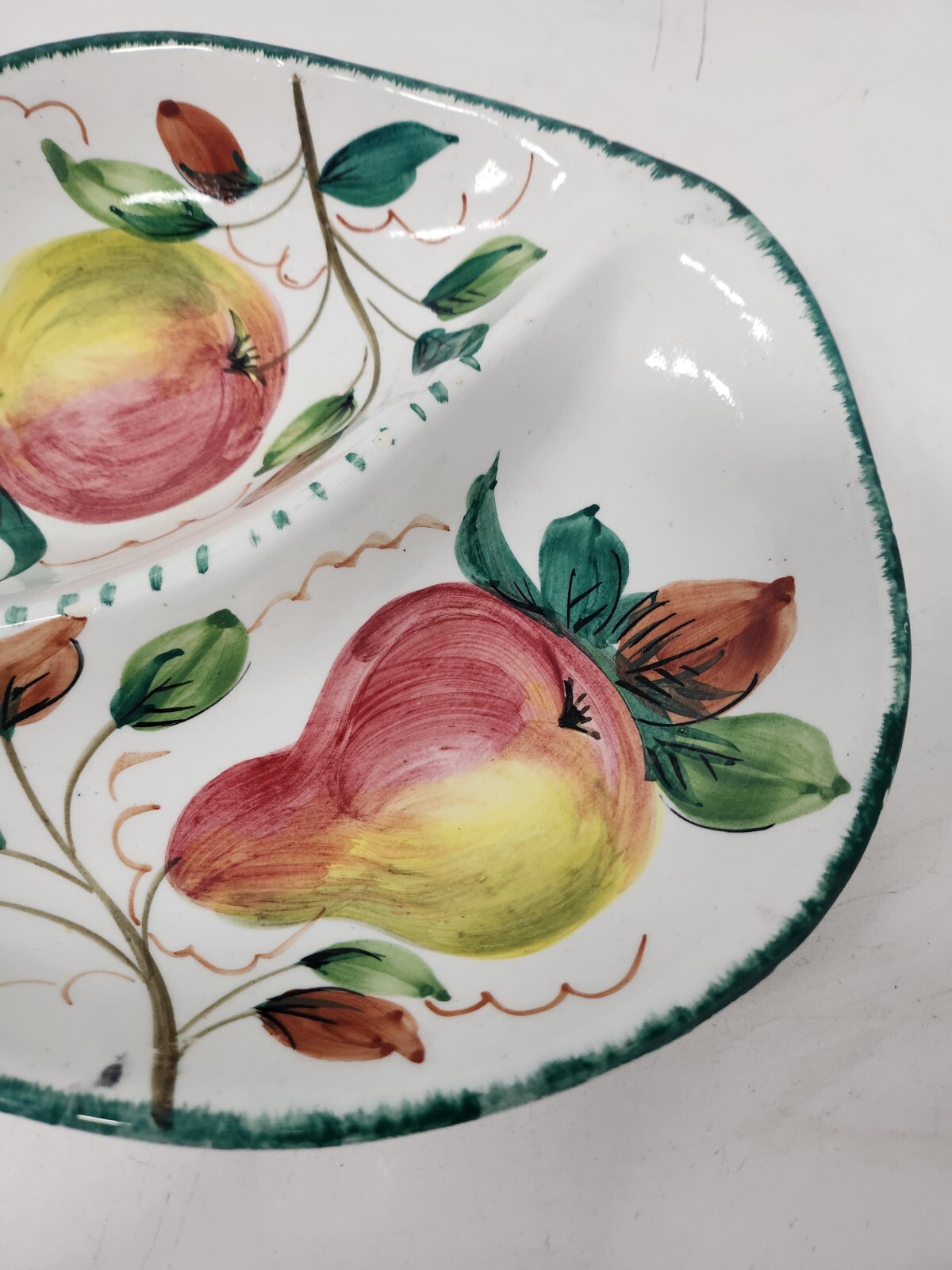 Vintage Italyan Pottery Ceramic Divided Apple Pear Serving Dish Hand Painted