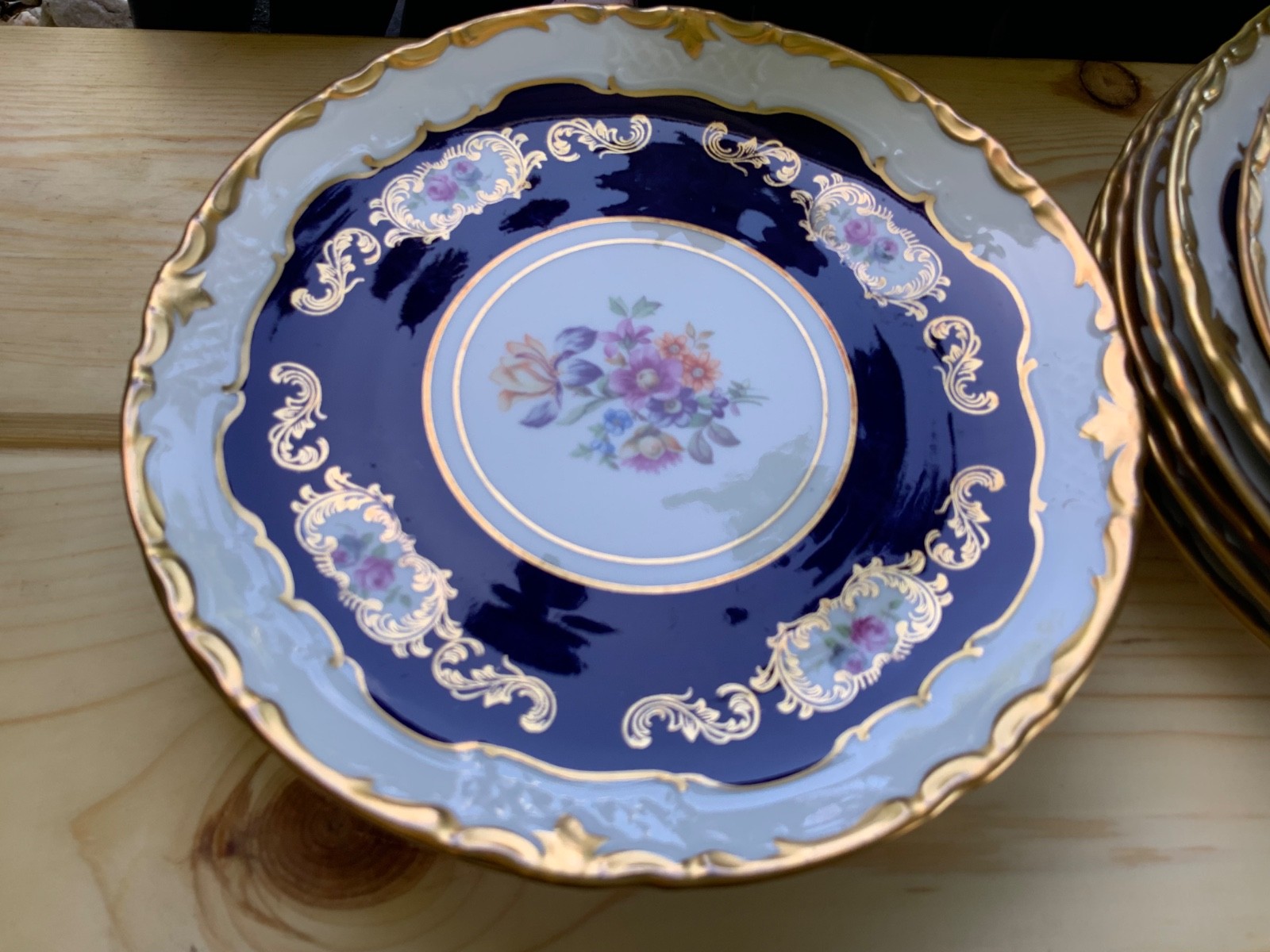 Vintage Reichenbach Echt Kobalt Cobalt Blue Floral Round Plate set of 8
