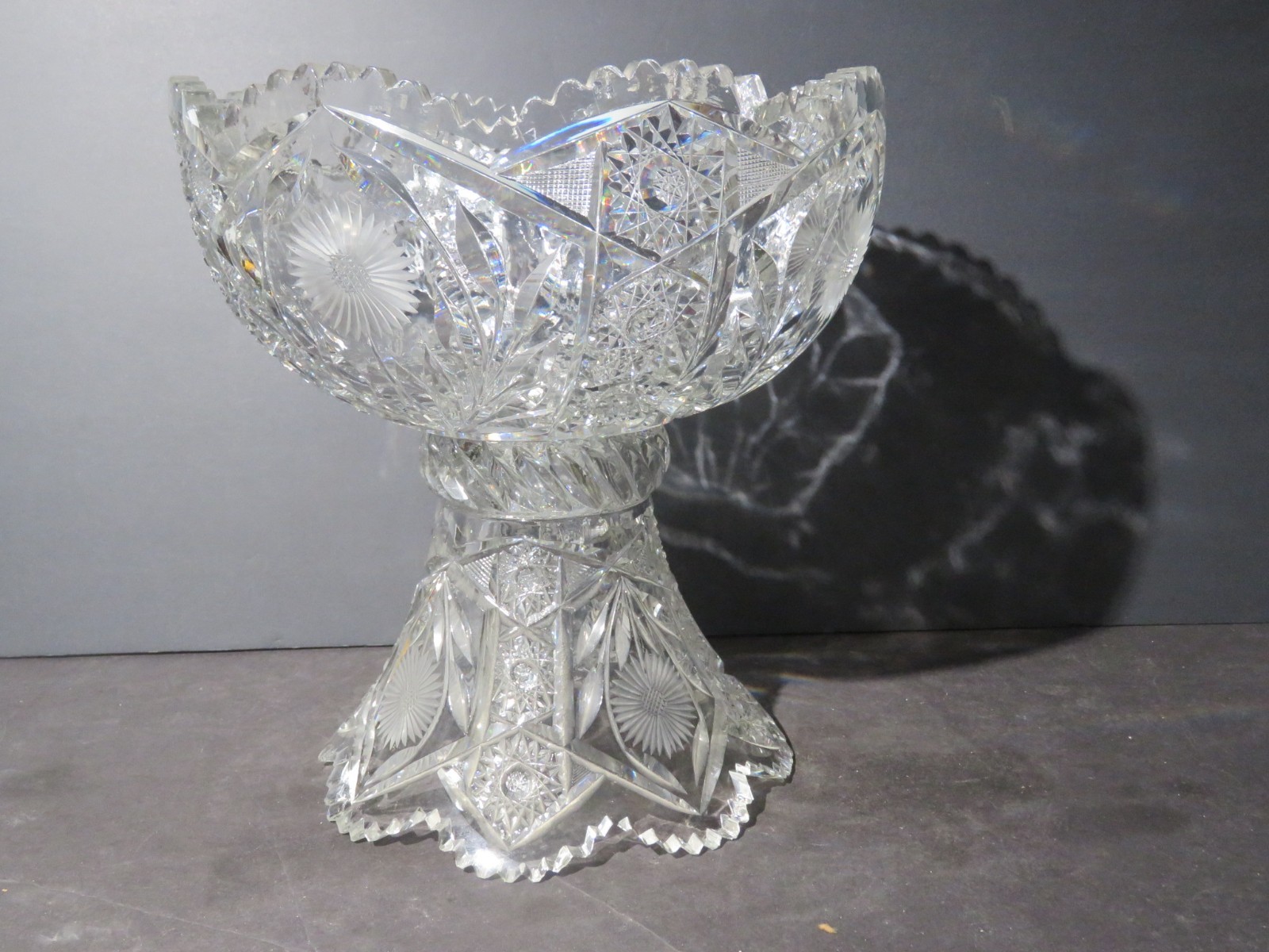 American Brilliant Cut Glass 2 Part Claret Bowl-Daisy Intaglio and Brilliant Cut