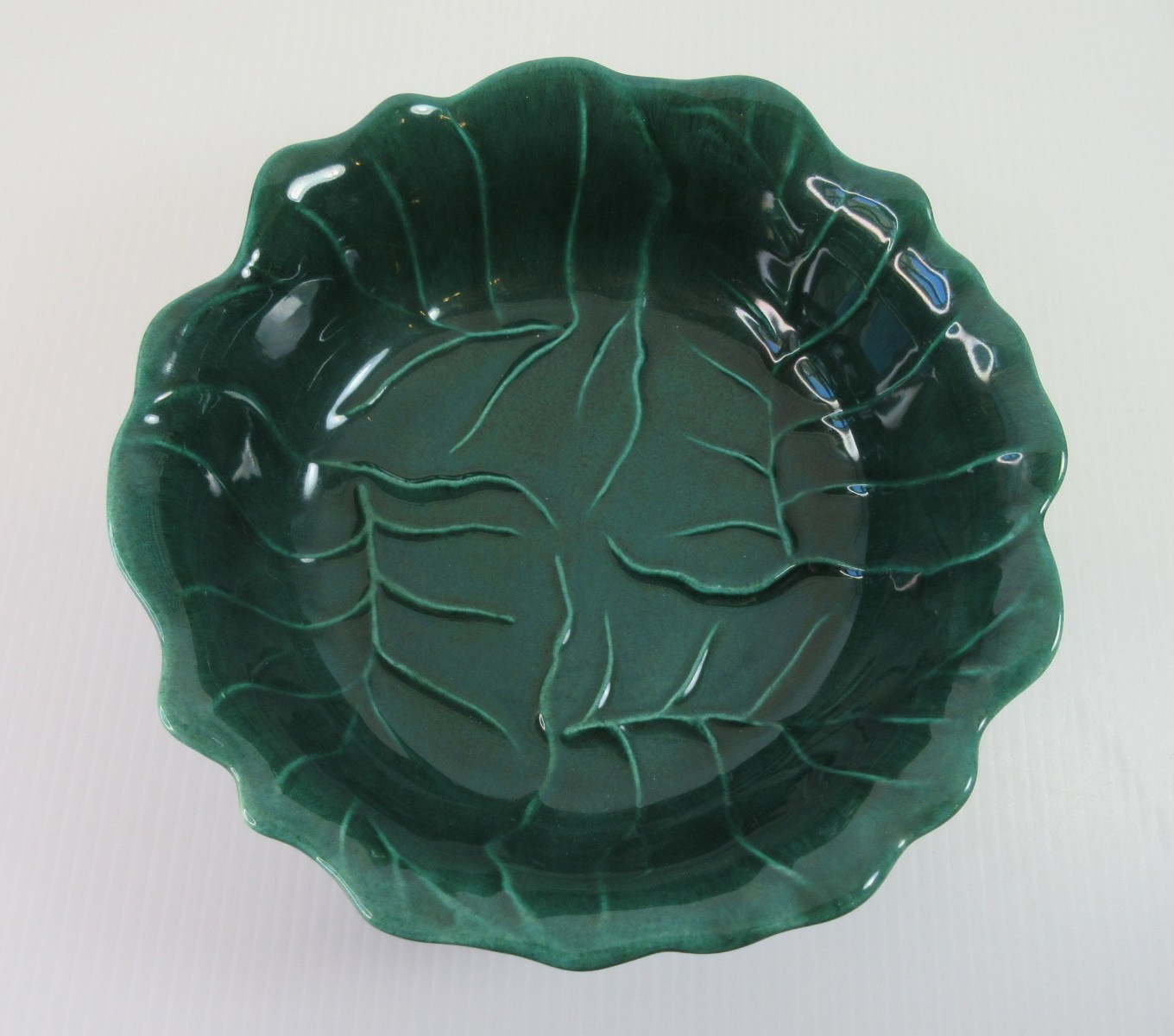 VTG Haeger Dark Green Cabbage Bowl #285B Fluted Edge Made in USA
