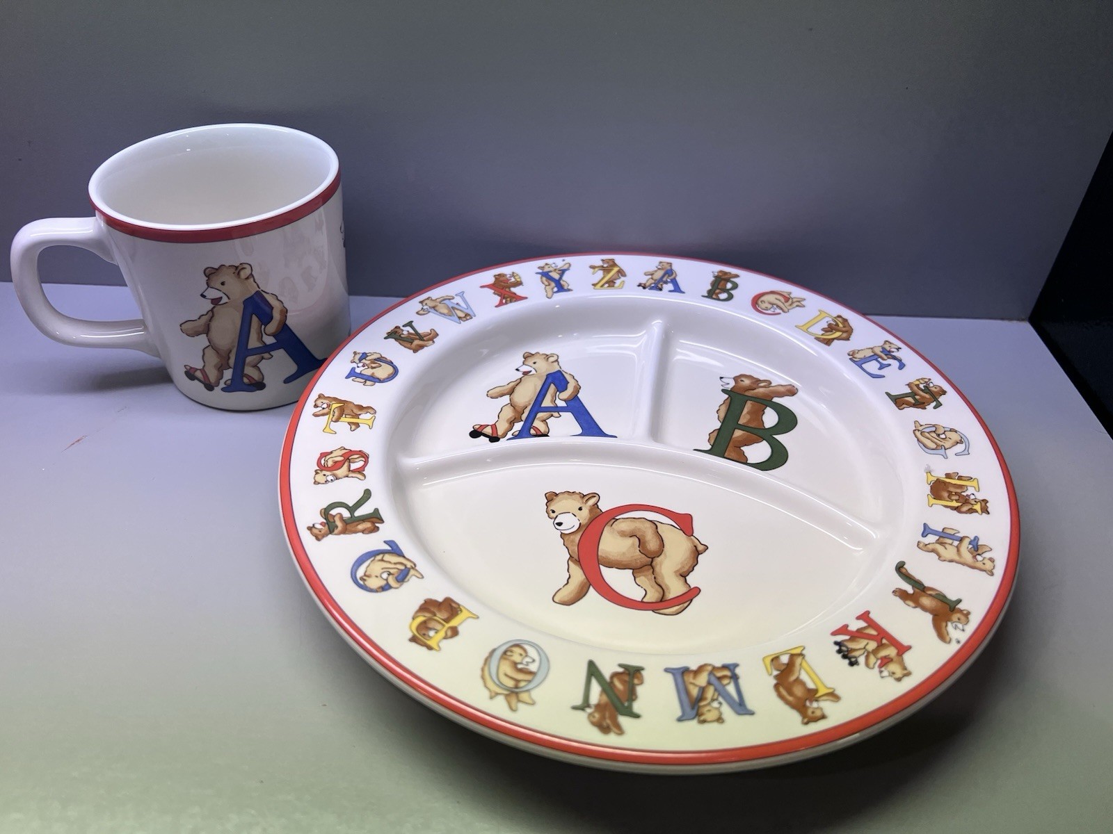 Vintage Tiffany & Co Alphabet Bears Divided Plate & Cup 1994 Mint
