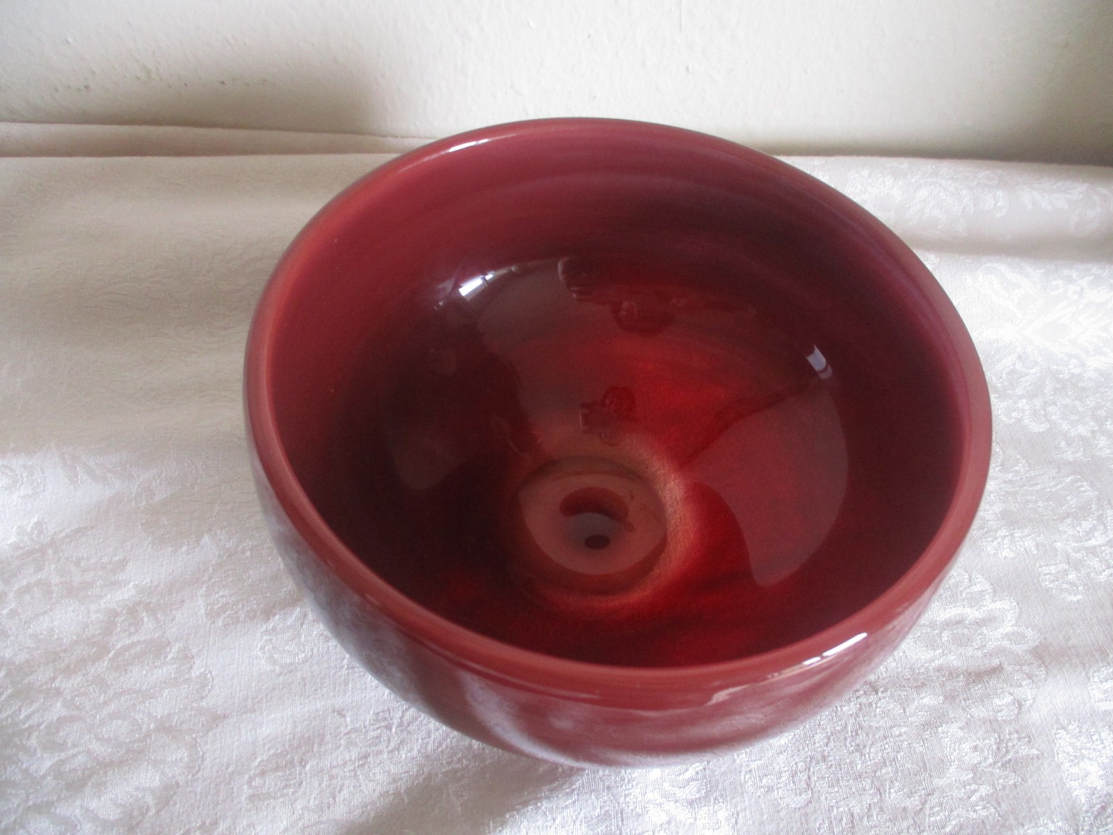 Baker O’Brien Studio 1997 Studio Art Hand Blown Red Swirl Glass Bowl