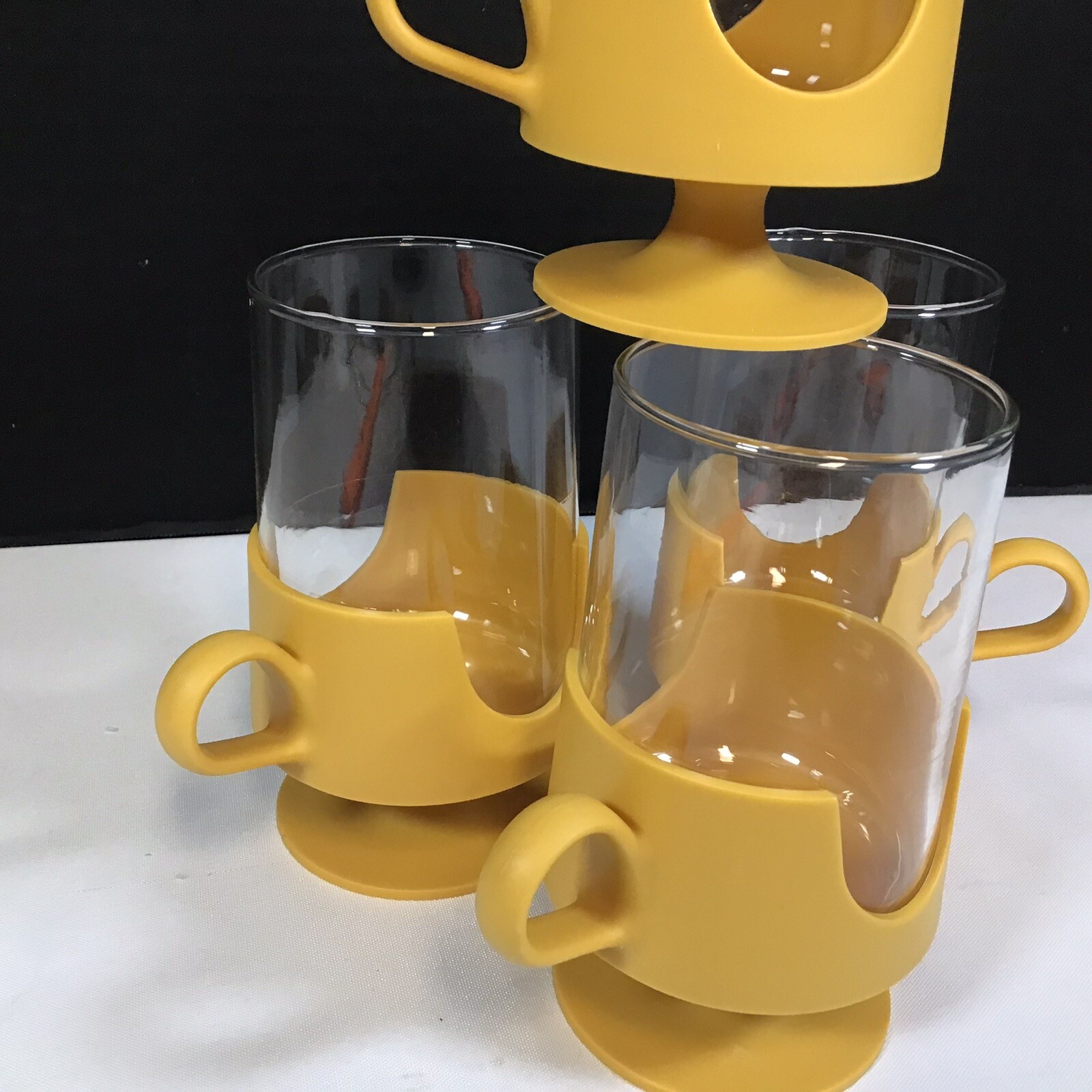 Vintage Glass Snap by Corning Gold Handle Clear Glass 8oz Hot or Cold Lot of 4