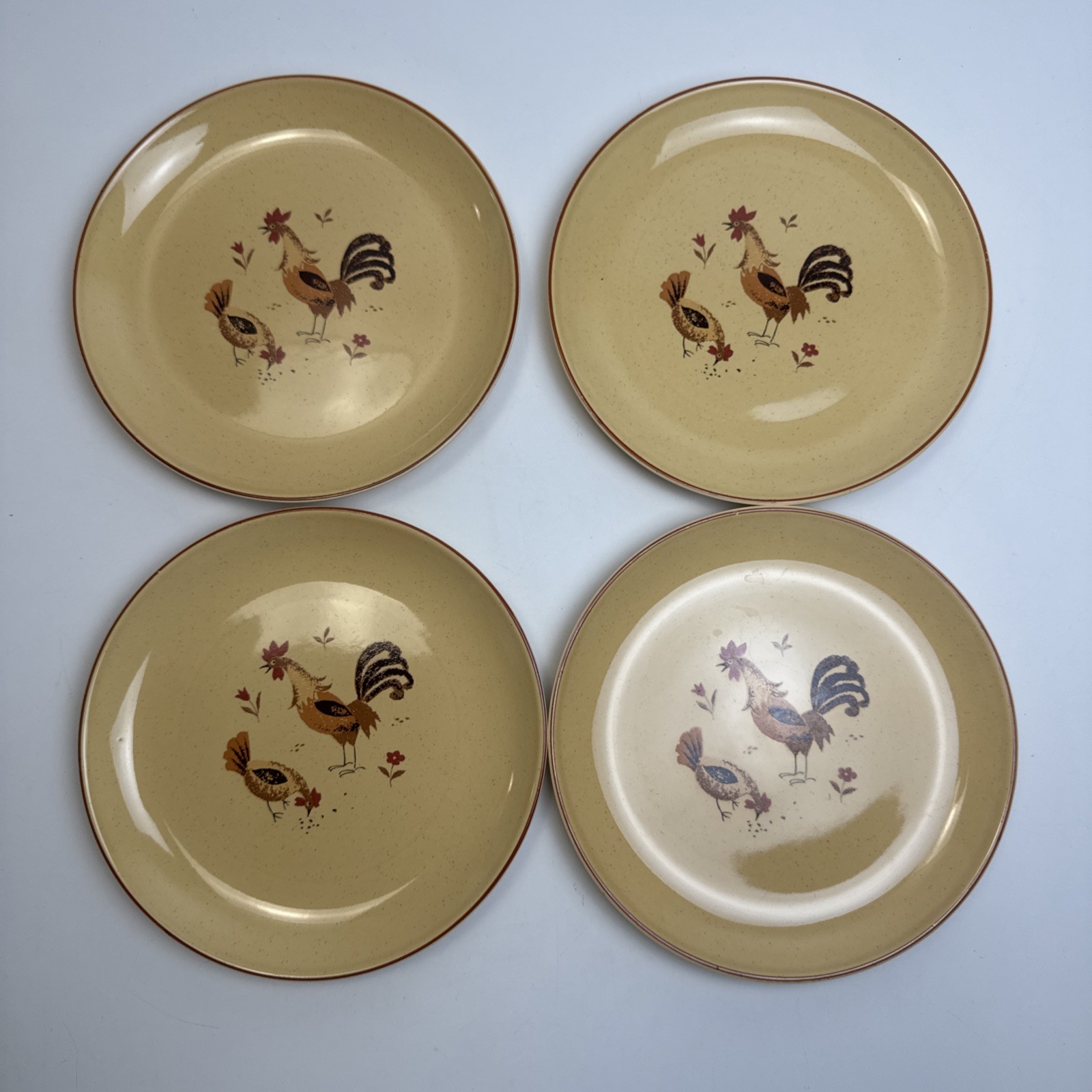 Vintage Harmony House Honey Hen 4 Salad Plates & 4 Saucers Rooster 1960’s