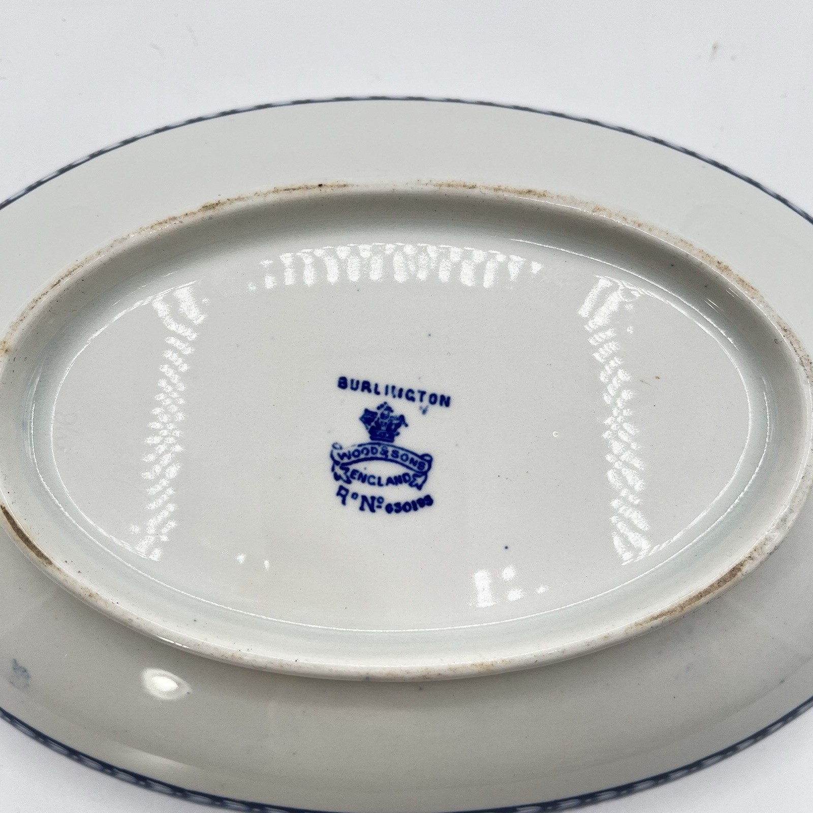 Wood And Sons England Burlington Covered Dish Blue White Discontinued Antique
