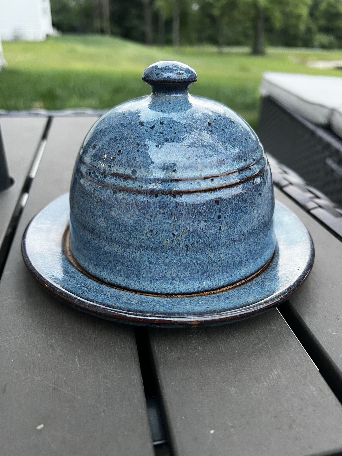 Vtg Kentucky Earthworks Pottery Handmade Stoneware Cottage Farm Blue Dish