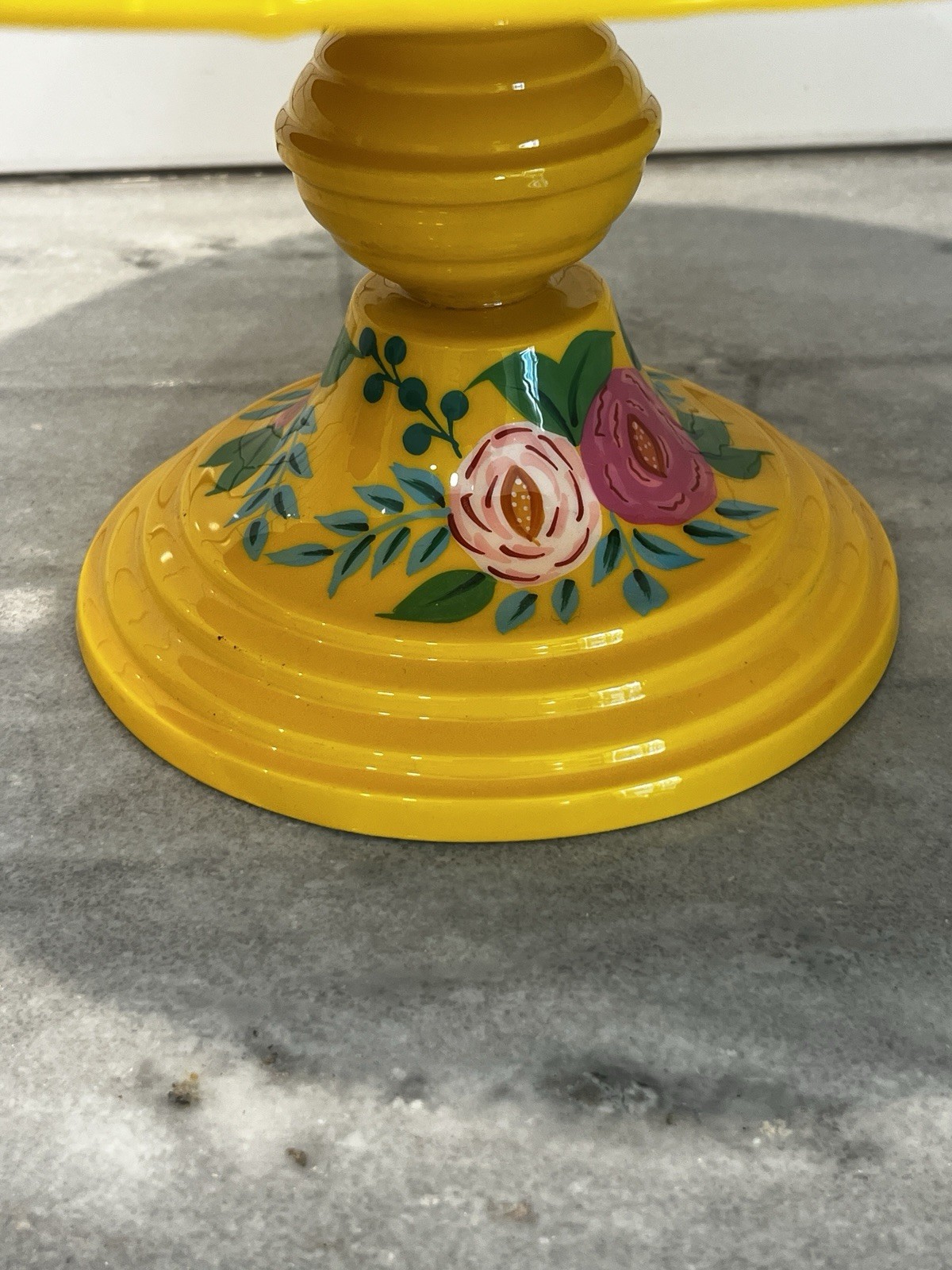 NEW Sunset & Co Yellow Hand painted Floral Cake Stand 13.5”, Party, Bright,