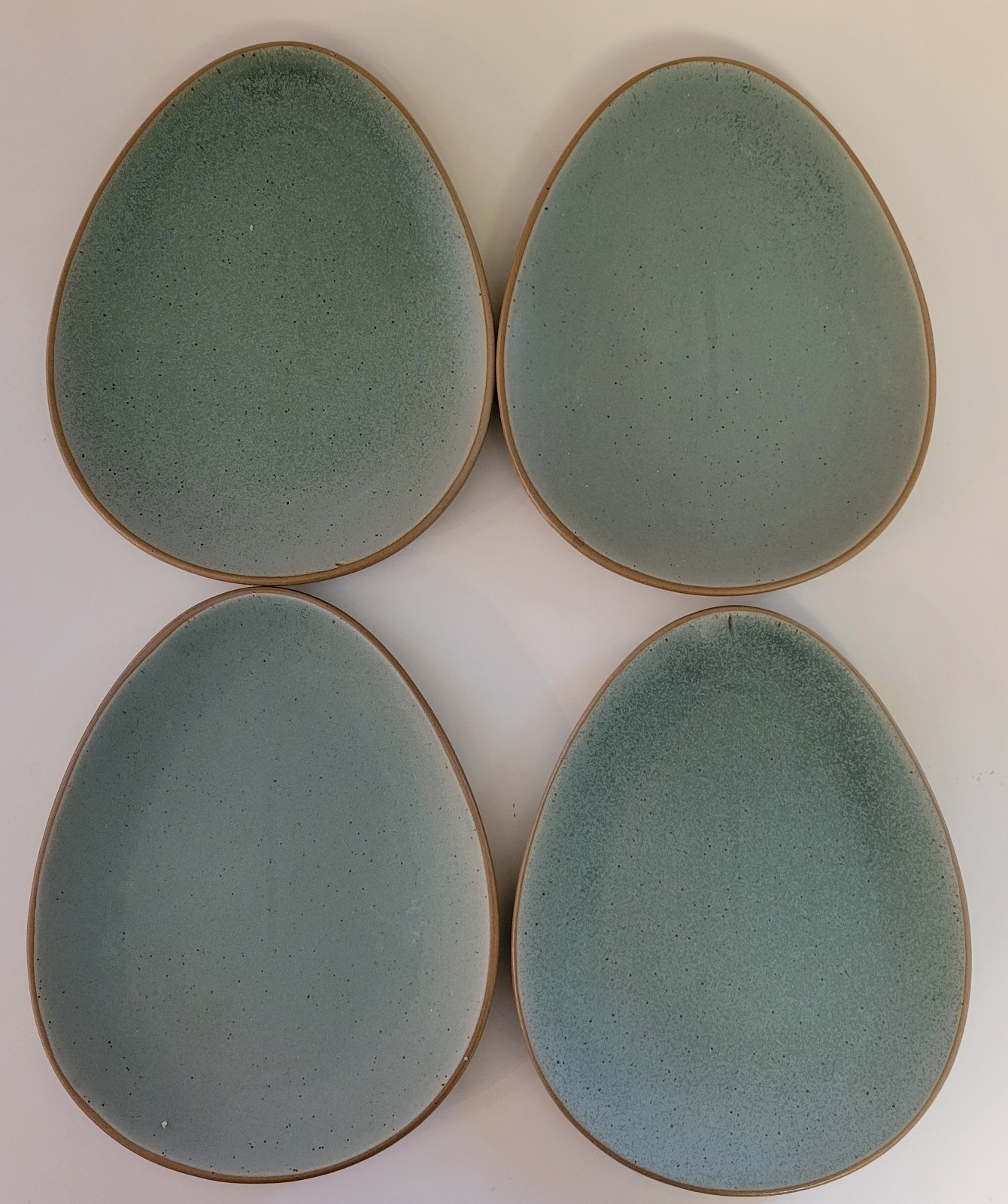 4 ct Threshold Stoneware Salad Plates Aqua Blue Egg Teardrop Shape Easter Set