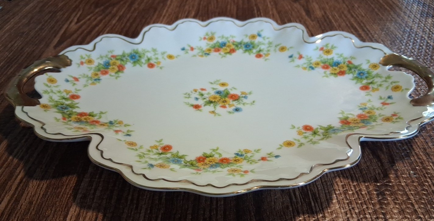 Vintage Lefton Summer Flowers Oval Platter Pattern #1905 Hand Painted Gold Trim
