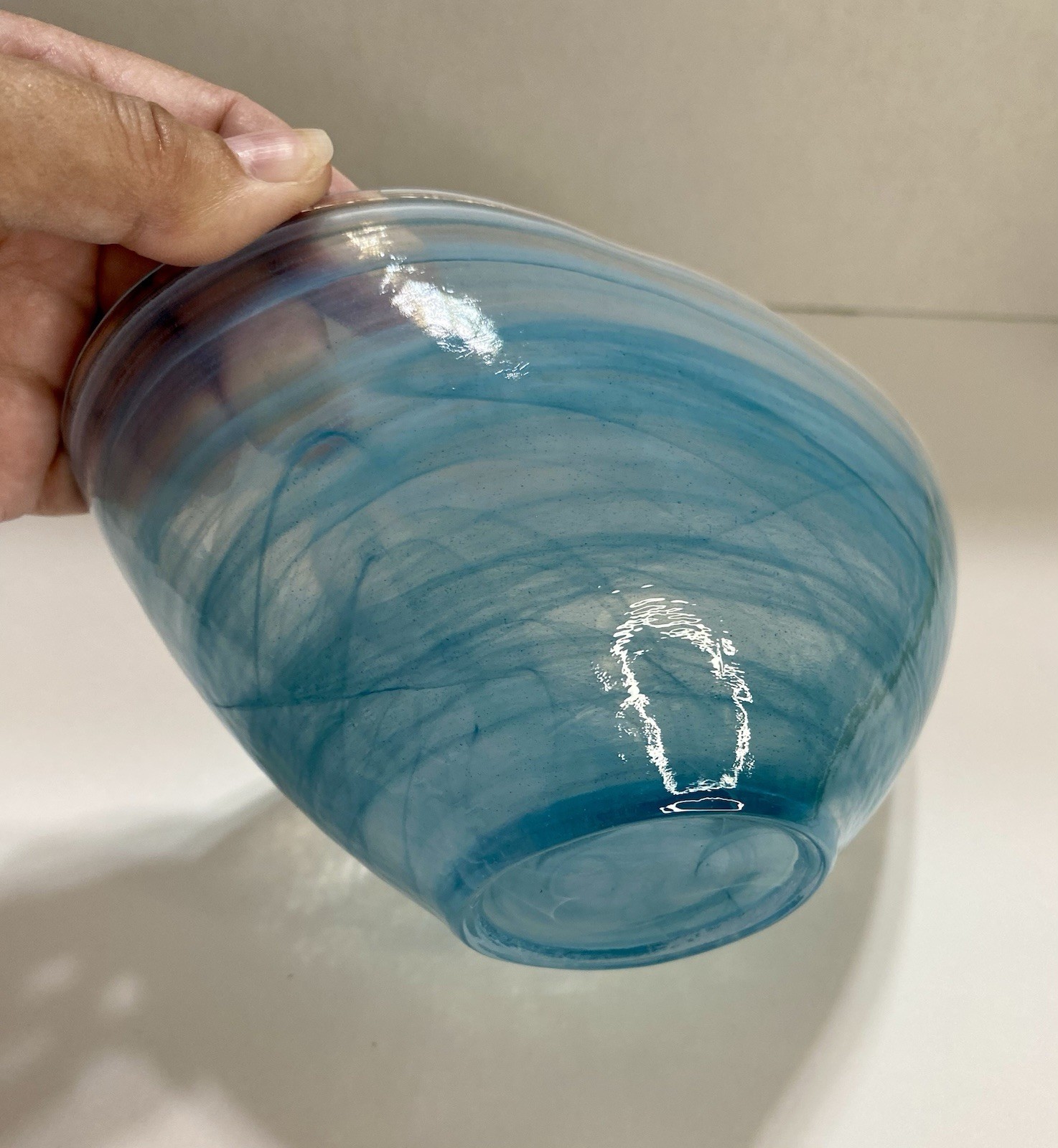 Artistic Accents Blue Swirl Oval Art Folded Glass Serving Or Decor Bowl Turkey
