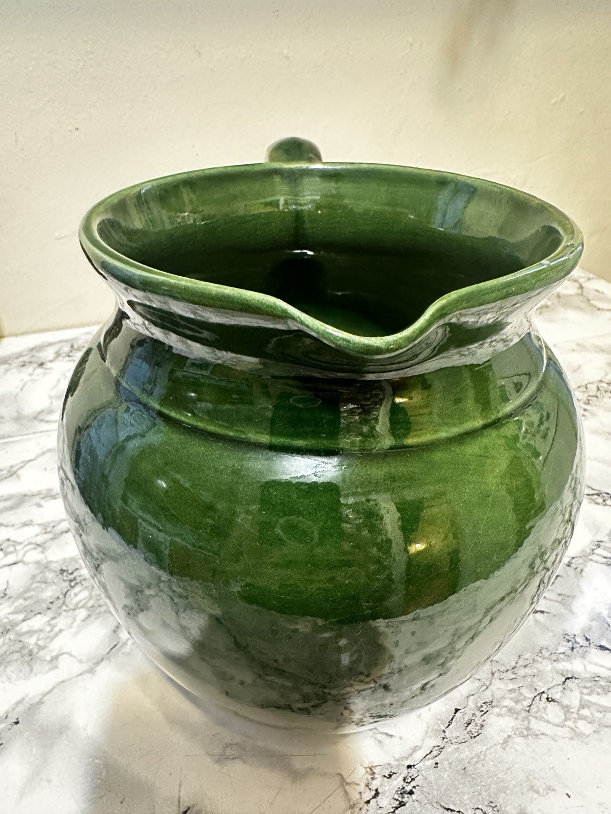 Williams Sonoma Dark Green Embossed 2 Liter Pitcher Ceramic Made In Italy Nice
