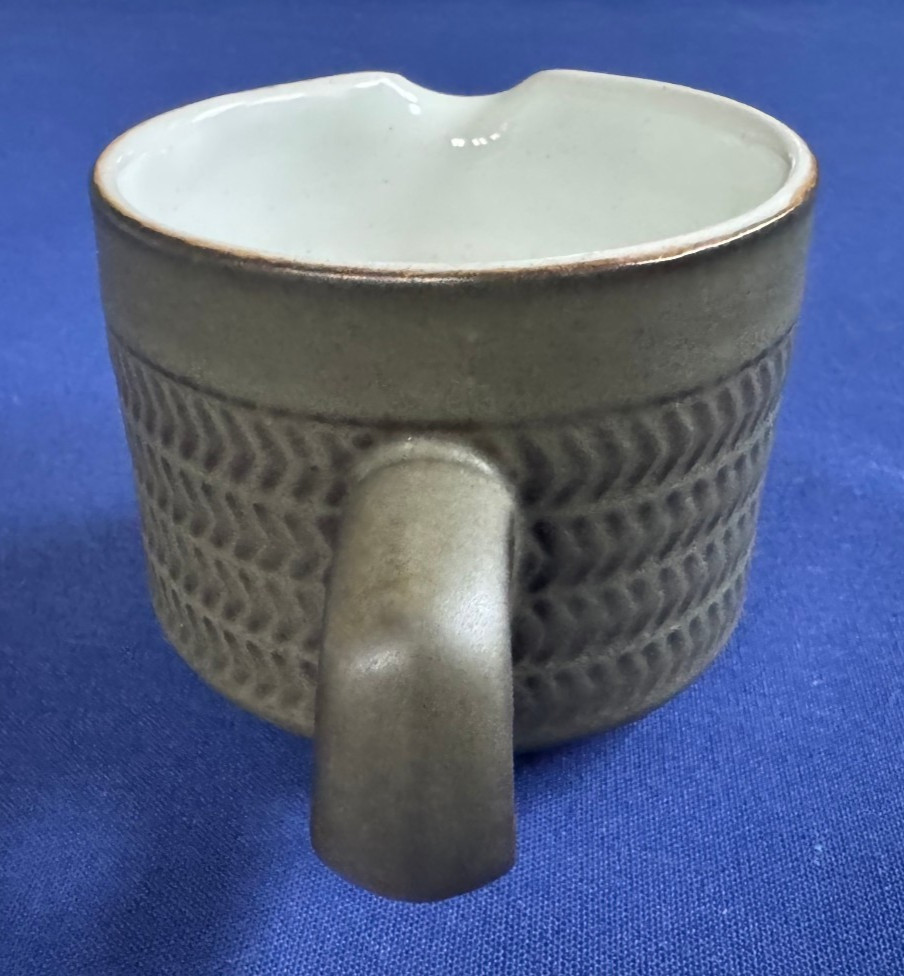 Denby Camelot Chevron Cream & Sugar • Olive Green • Sovereign Shape
