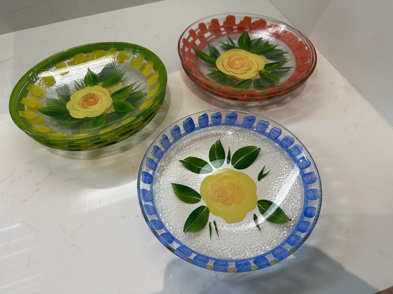 SET OF 8 HAND PAINTED SALAD GLASS 8″ PLATES FROM ITALY