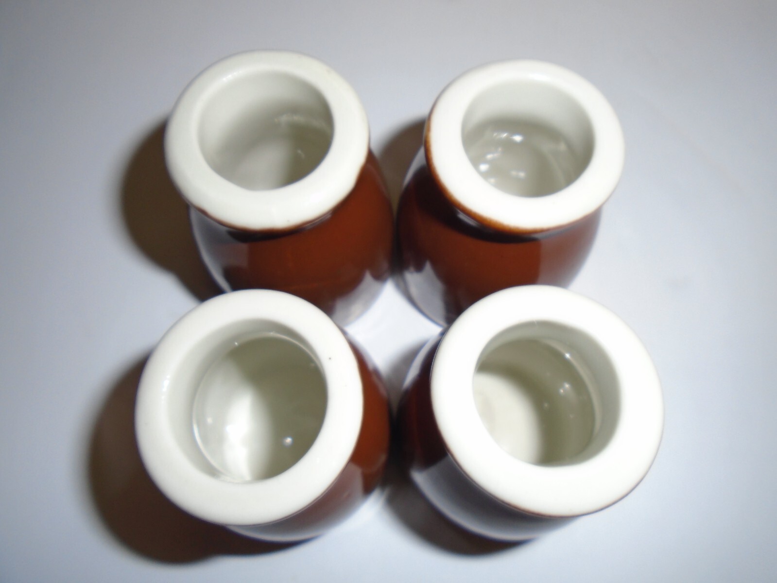 Vintage “HALL” RESTAURANT CREAMERS – Brown Barrel – Matched Set of (4) – NOS