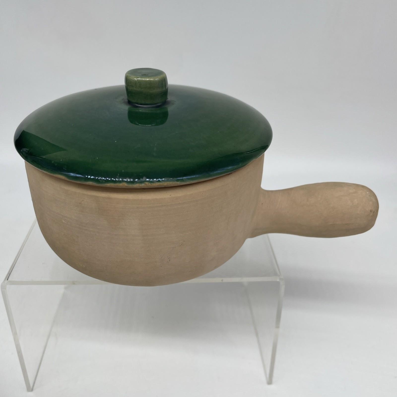 La Solana Pottery Natural Clay Body Green Lid & Body Made 1940’s-50’s Casserole