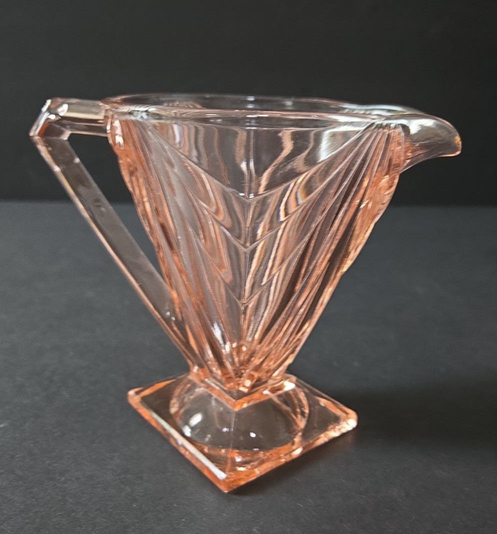 Vtg Indiana Glass Pink Pyramid Creamer and Sugar Bowl Set Art Deco Depression