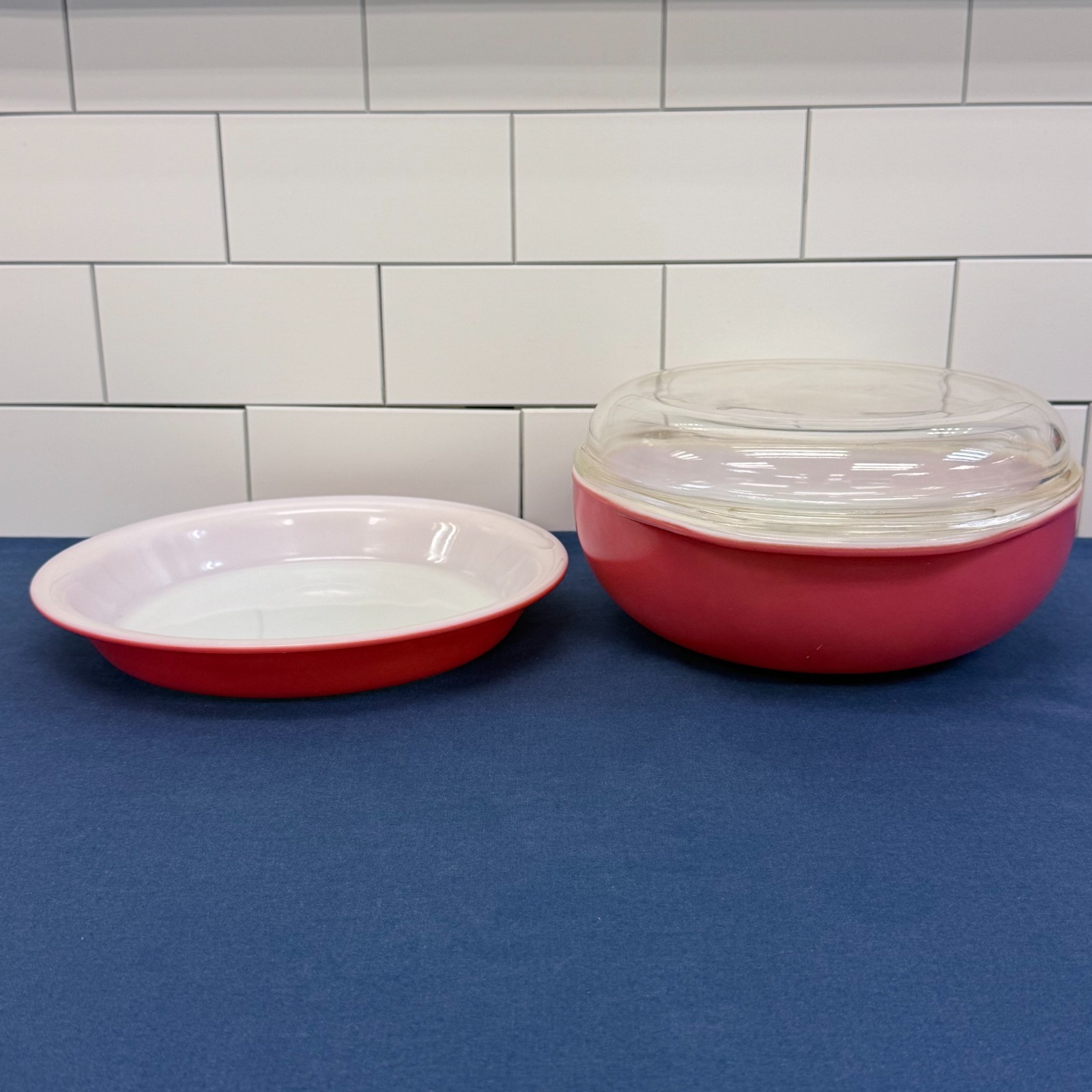 Vintage Pyrex Flamingo Pink Casserole Pie Plate Set 1950s Milk Glass Dishes