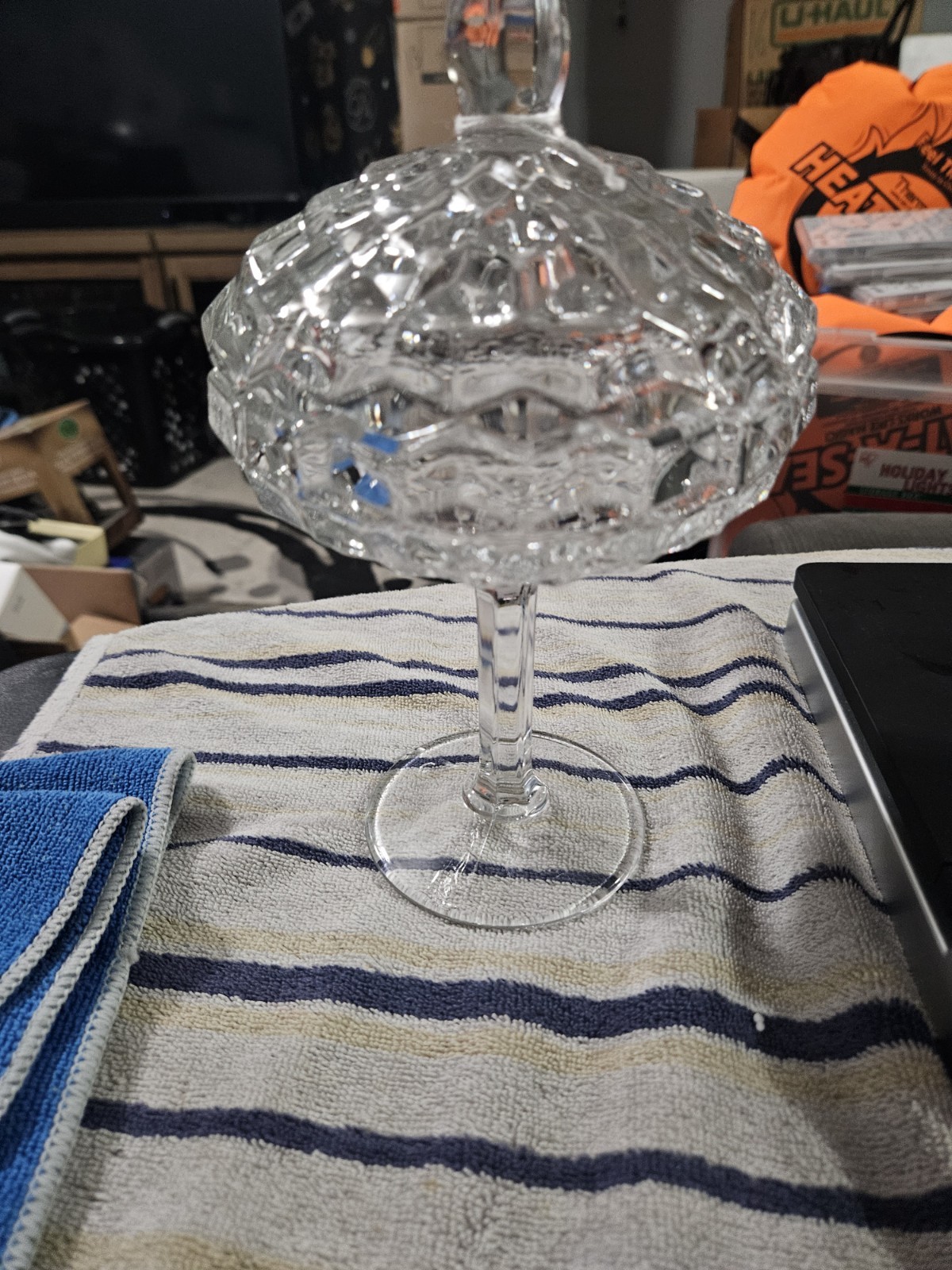 Vintage Fostoria American Cubist Clear Glass Pedestal Candy Dish with Lid 1950’s