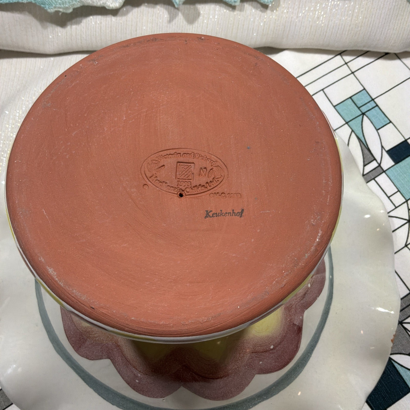 Mackenzie Childs Keukenbof Large Pedestal Fluted Compote Bowl 12” 1993