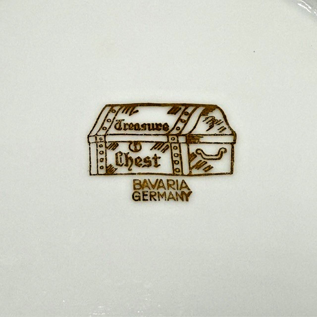 Treasure Chest Bavaria China First Love Serving Bowl 9.5″ Pink Rose Gold Trim