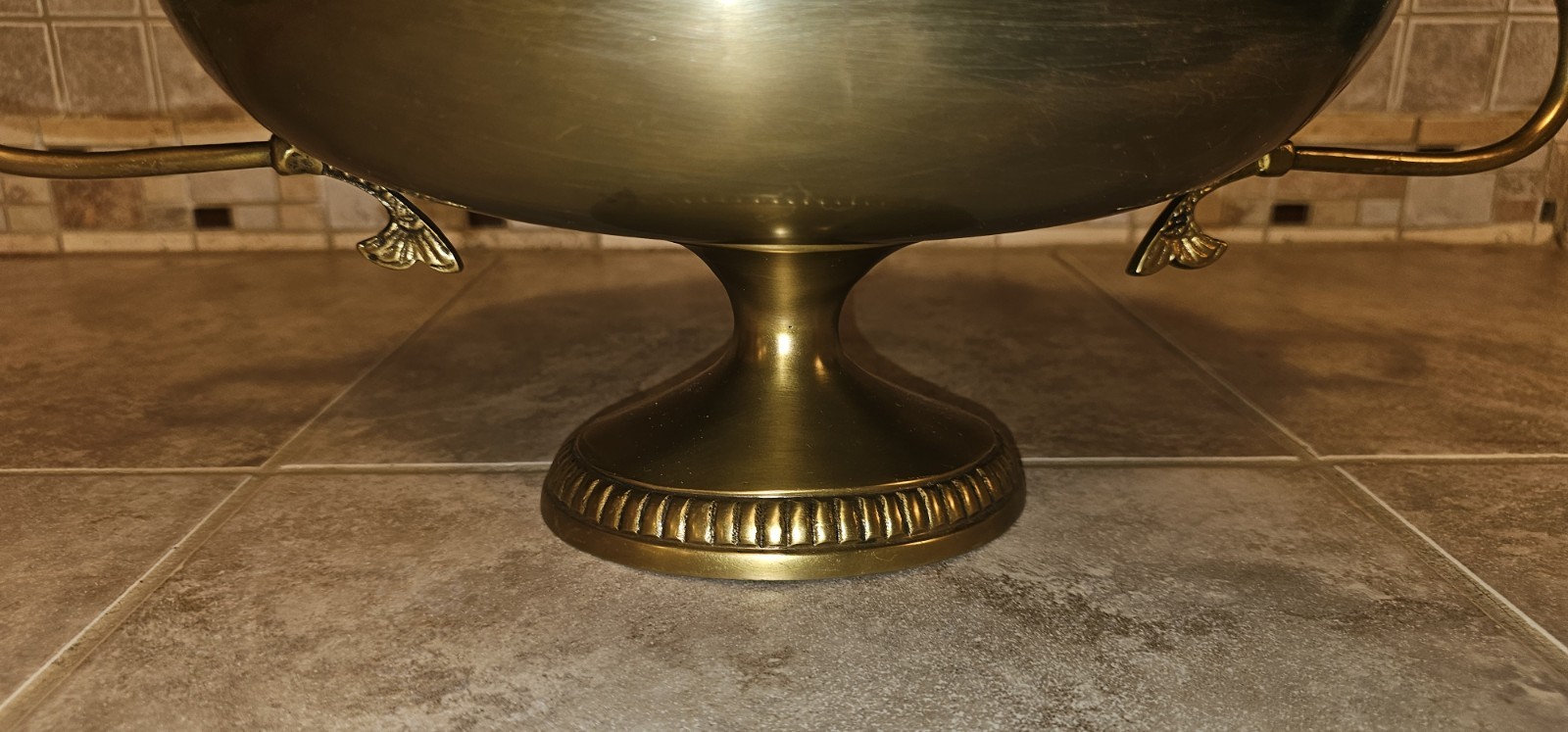 Brass Centerpiece Bowl Compote w/Koi fish Handles, Pedestal Base, Beaded Rim