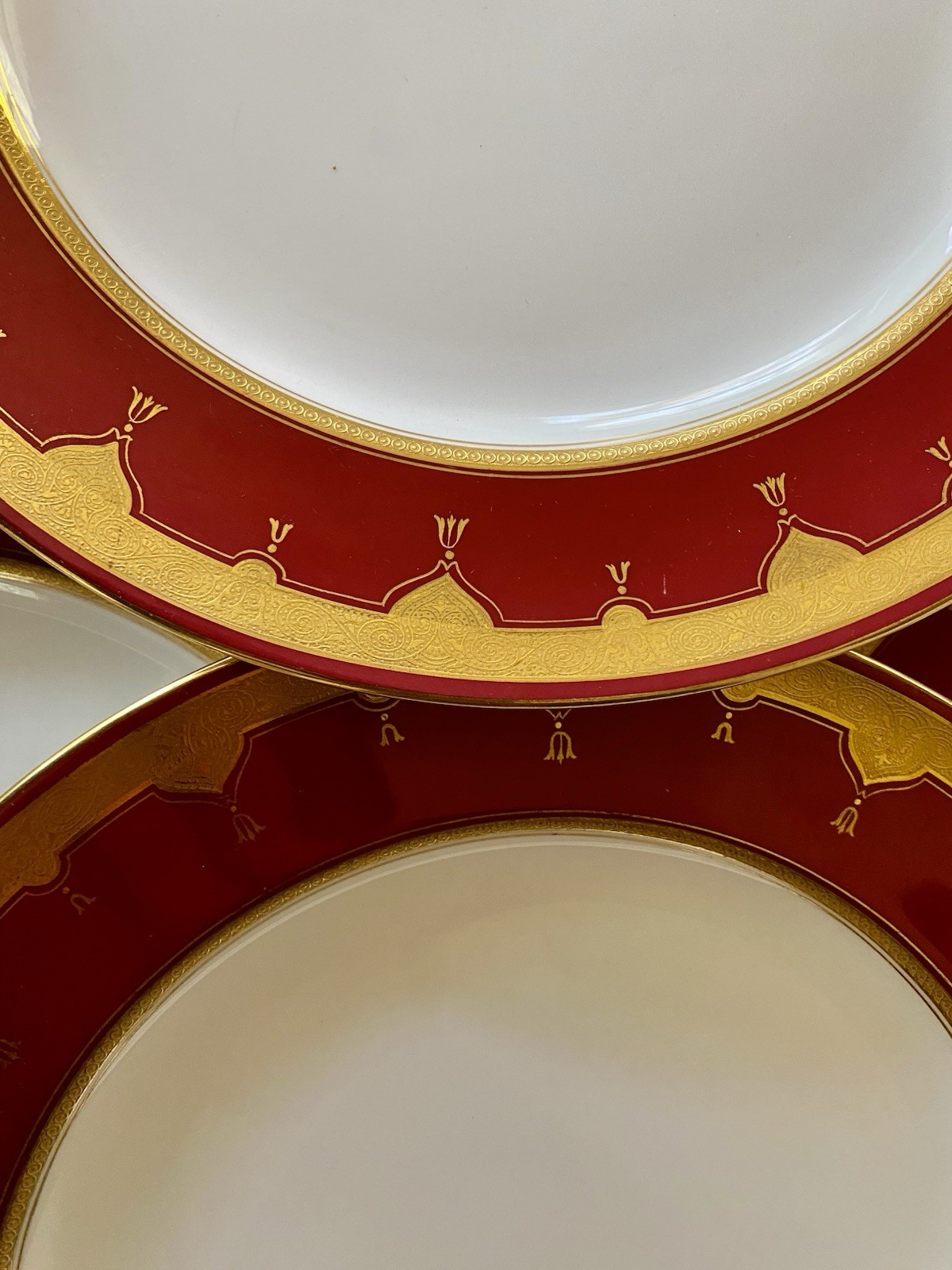 Antique MINTON Set Of 9 Dinner Plates G9561 Red Gold 10.25” Rare Museum Quality