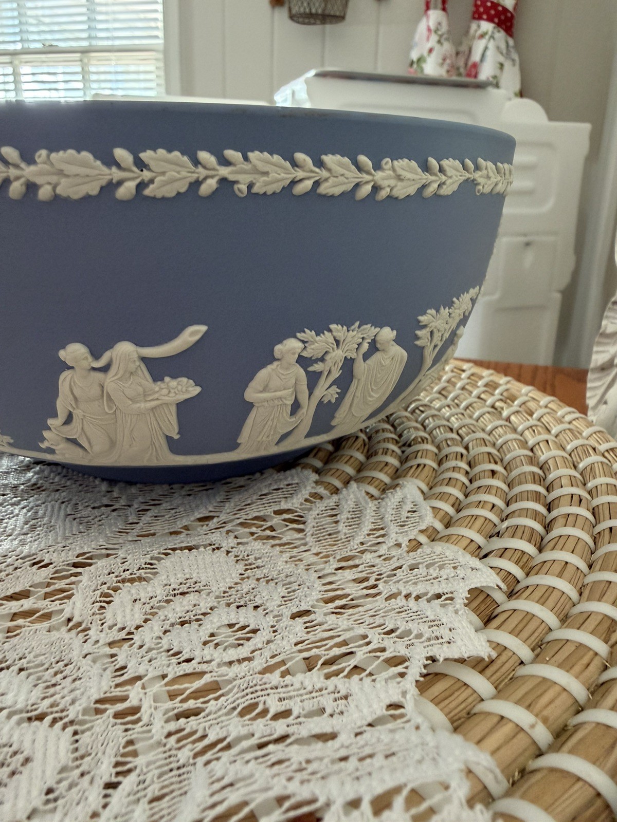 Vintage Wedgwood Blue Jasperware Neoclassical Sacrifice 8″ Bowl -Made in England