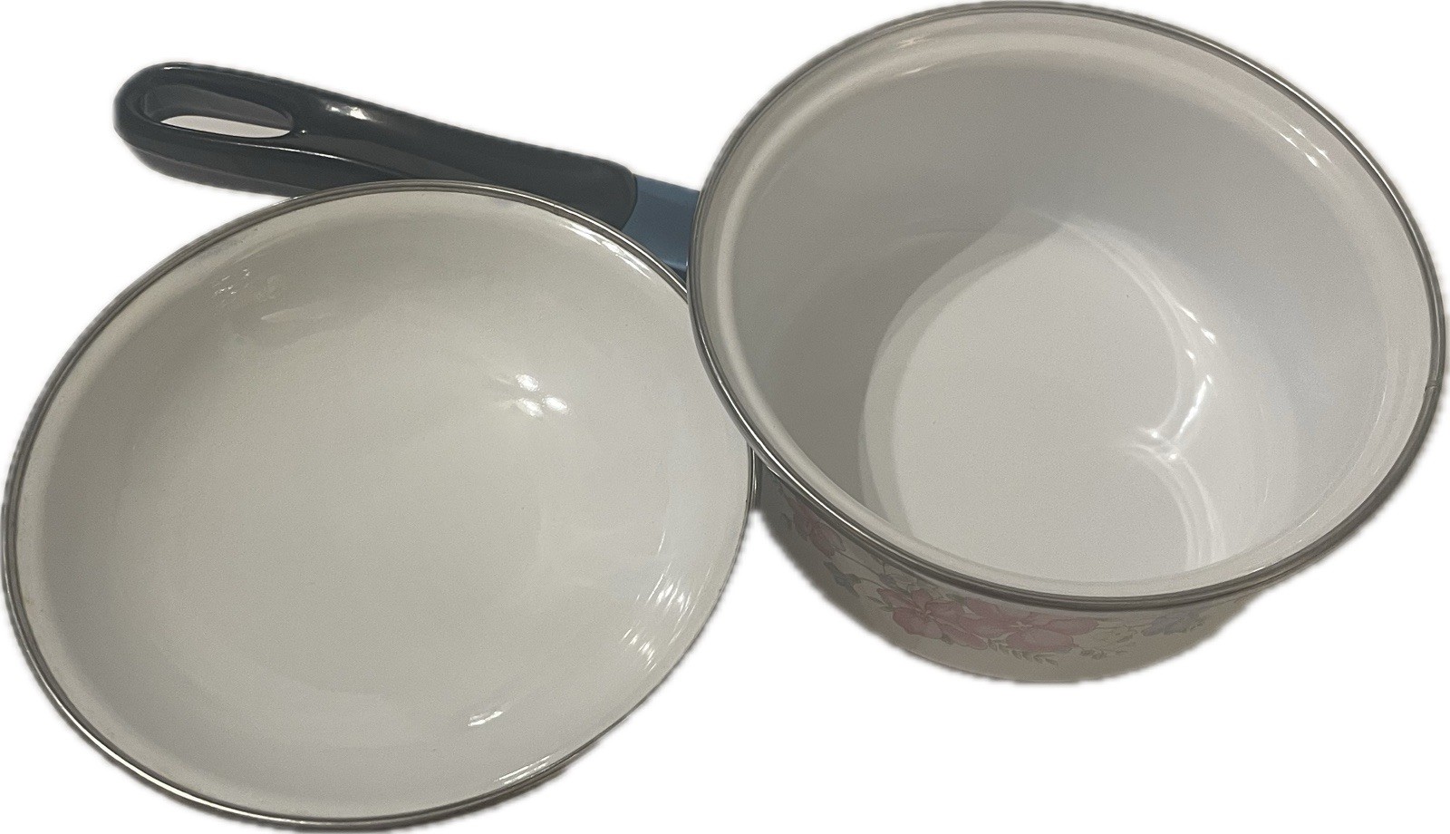 Vintage! Lincoware Hana Floral Ceramic Pots Set of 3 w/ 2 Lids White Pink Green