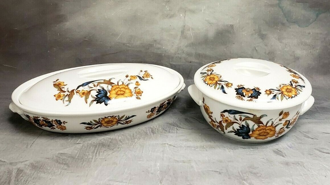 2pc Georg Jensen Tampico Small Round & Oval Covered Baking Dish Casserole France
