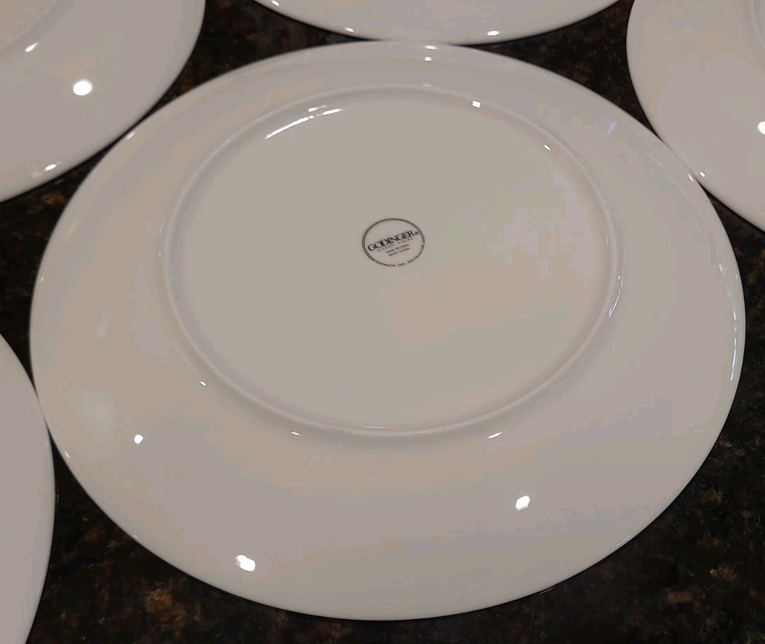 SET OF 5 Godinger Elegant Dining Bone China Round White 9 1/8” Luncheon Plates
