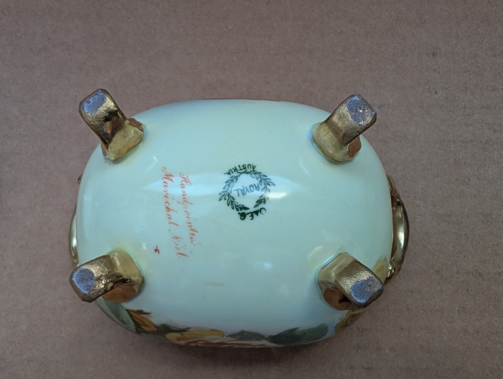 Antique O&EG Royal Austria Covered Bowl Lid Maréchal Niel Yellow Rose 1899-1918