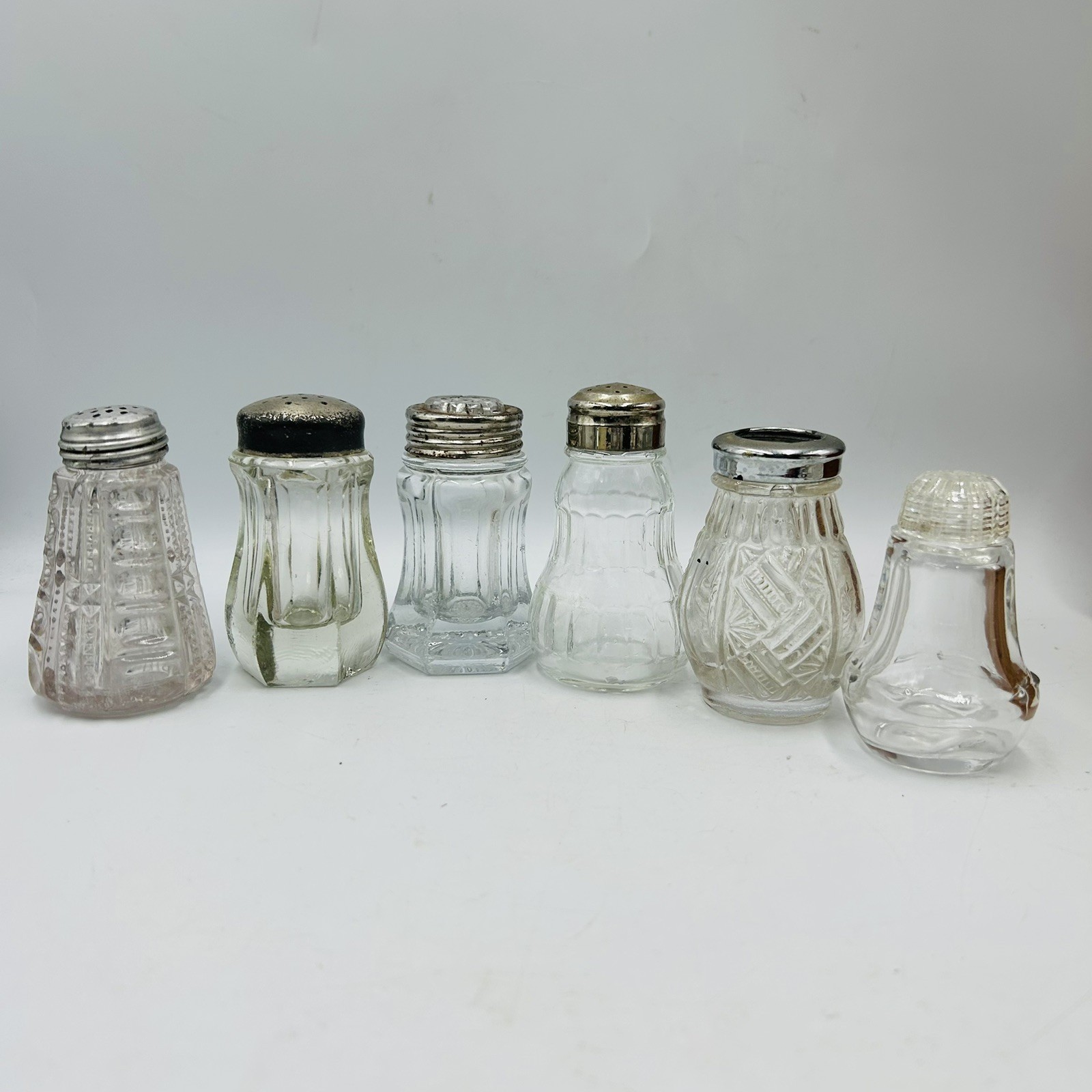 6 Piece Vintage And Antique Eapg Glass Clear Salt Shaker Mixed Lot Pressed