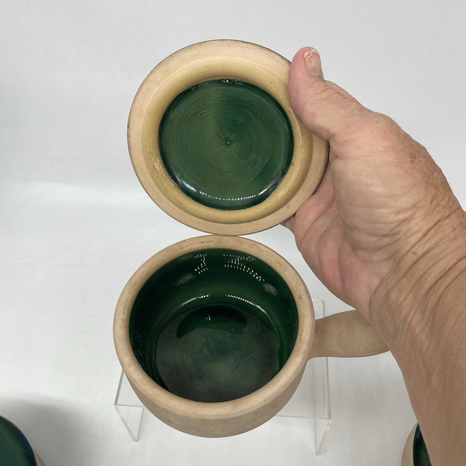 La Solana Pottery Natural Clay Body Green Lid & Body Made 1940’s-50’s Casserole
