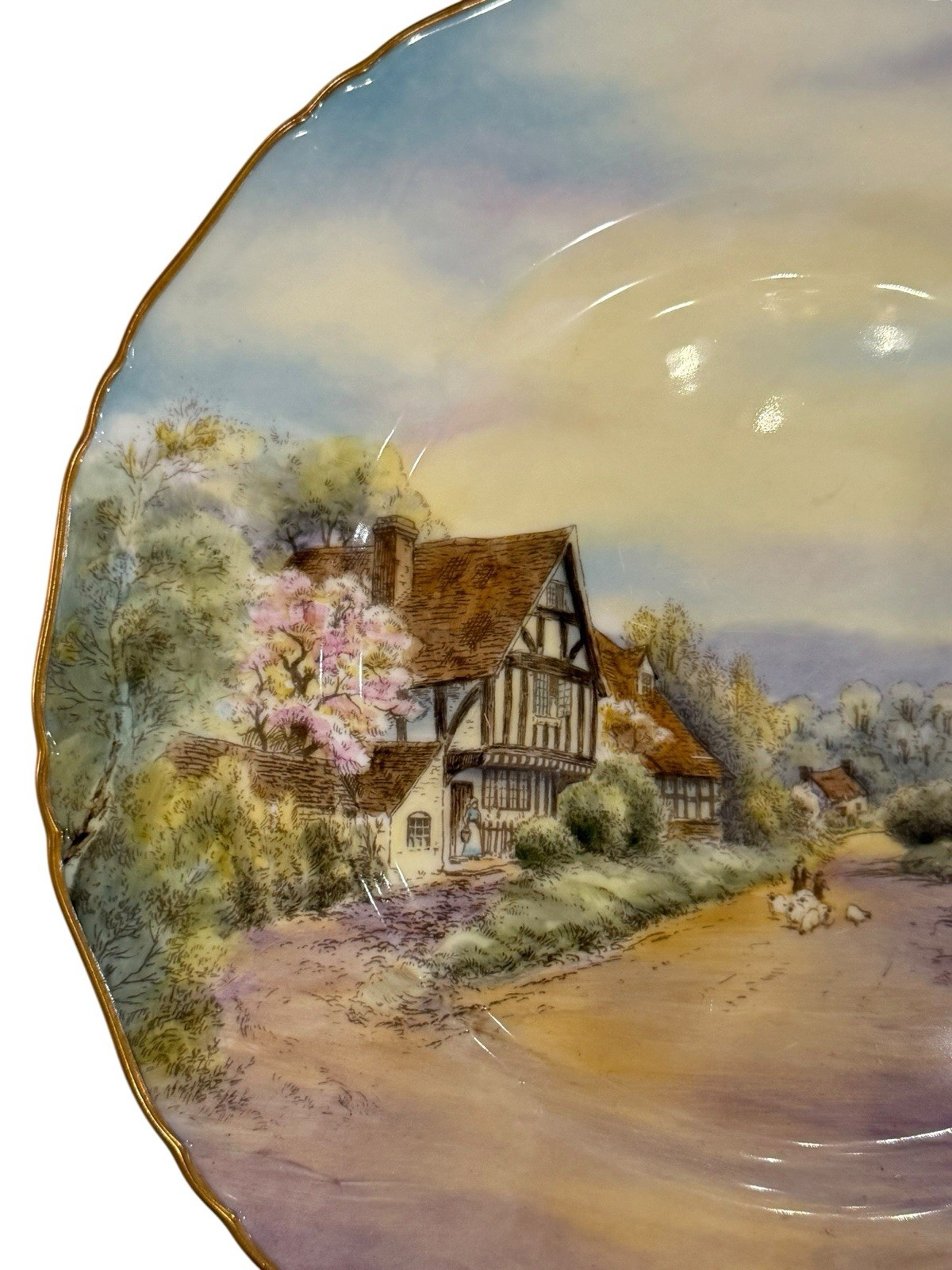 Mint Royal Worcester 1940 Cropthorne Cottage 10 1/2″ Cabinet Plate Sign J. Smith