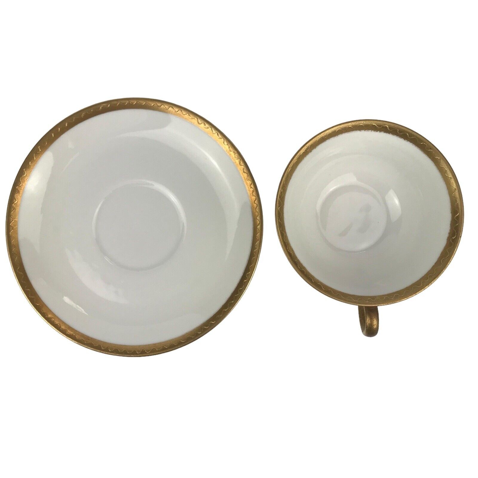 O&EG Royal Austria Teacup & Saucer Set 8 Cups 7 Saucers White Gold Trim Vintage