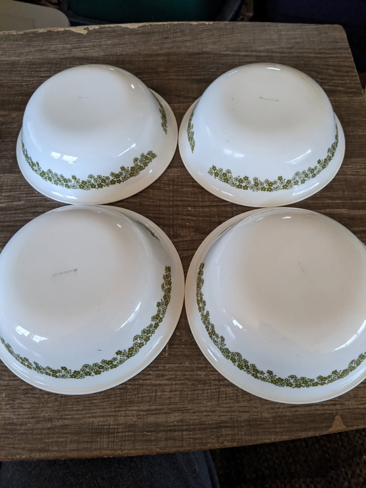 CORELLE SPRING BLOSSOM GREEN 6 & 1/4 INCH CEREAL BOWLS x4 PREOWNED MUST READ!!!!