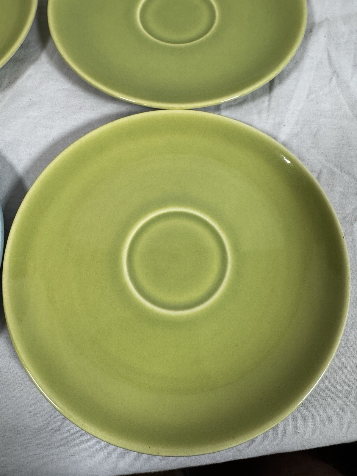 Harmony House Symphony Saucer Plates Set 4 Mid Century Green Blue 6.25”