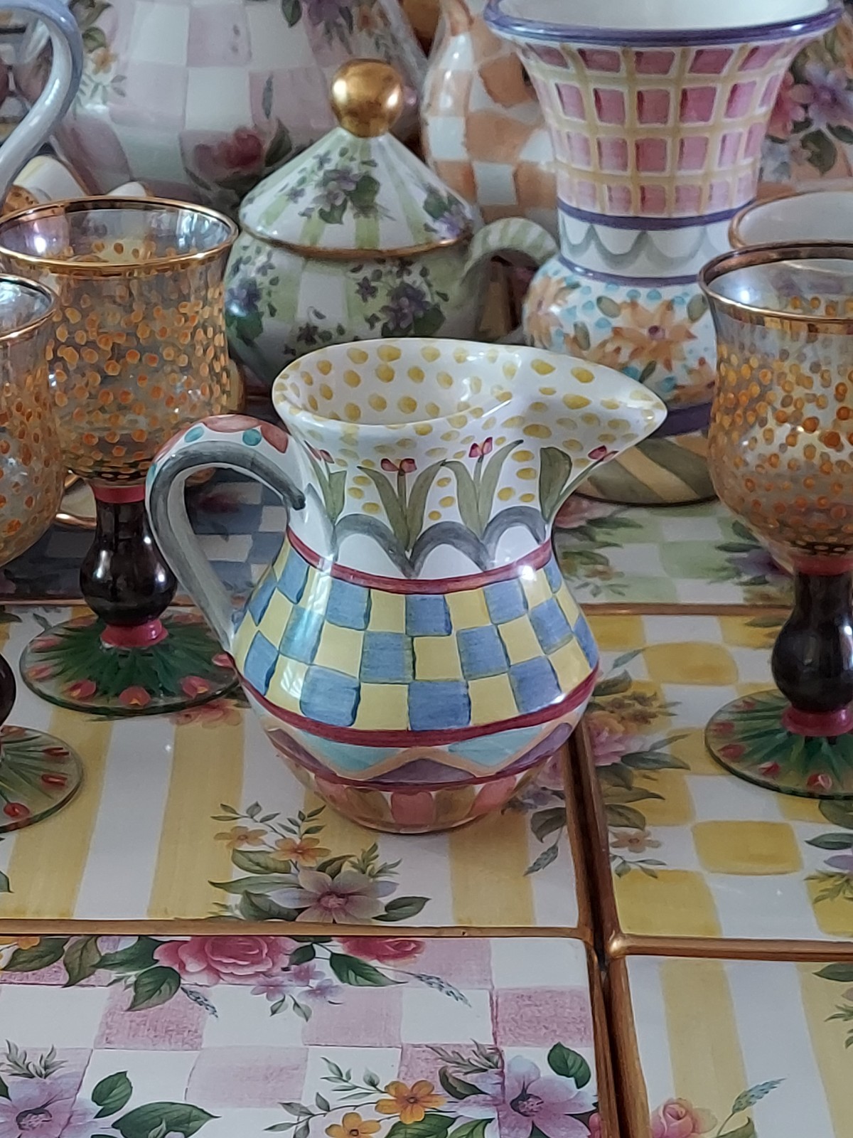 MacKenzie-Childs Odd Fellows Ceramic Creamer Pitcher