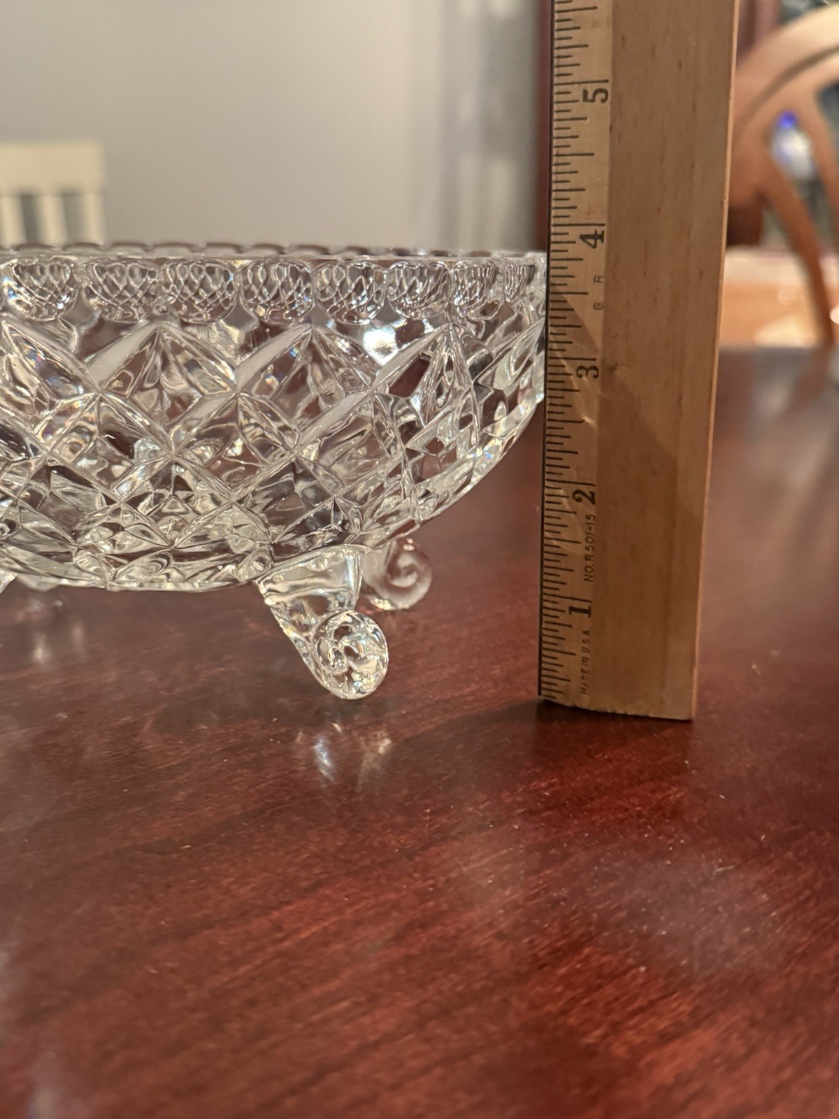 Vintage American Brilliant Period Oval Cut Glass 4 Footed Bowl