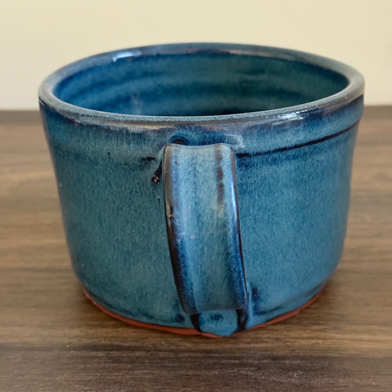 Owens Pottery Seagrove NC Blue Glazed Stoneware Coffee Mug Handmade Stamped 4.25